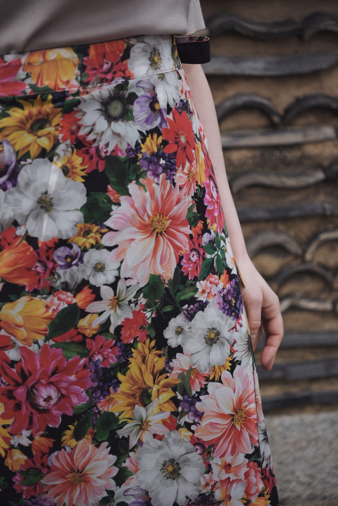 Reversible Skirt Long Straight -  Fiori Rossi e Rosa