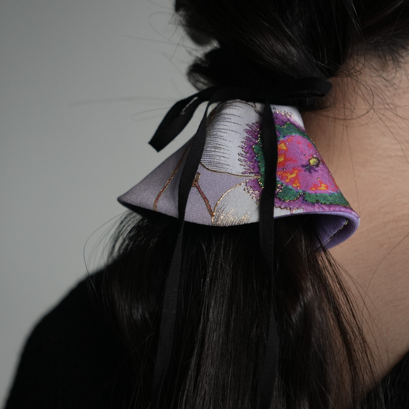 【受注生産2月お届け】KInsai Loop Hair Wrap - Fiori Bianchi - Viola