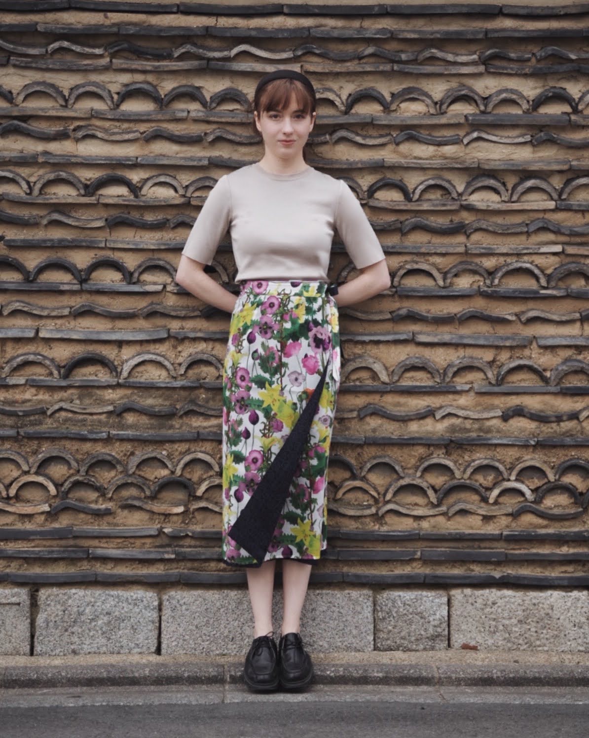 Reversible Skirt Long Straight - Fiori Viola e Gialli - Bianco