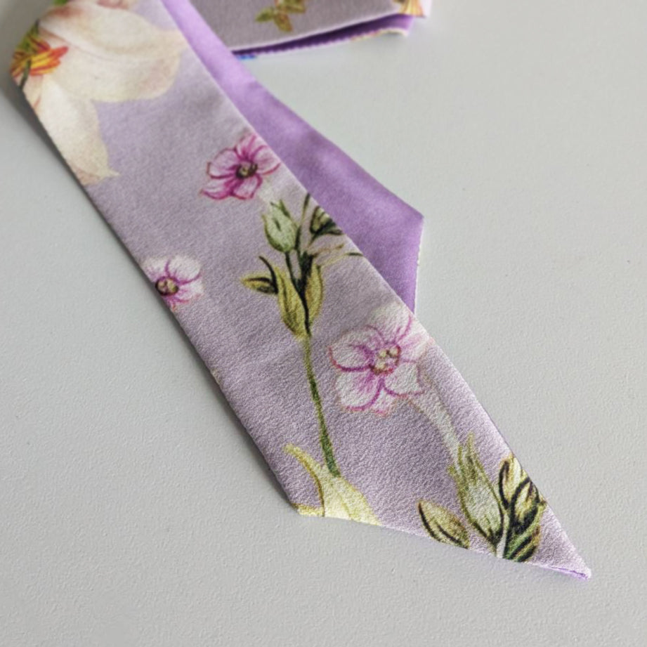 Silk Skinny Scarf - Fiori Bianchi - Viola