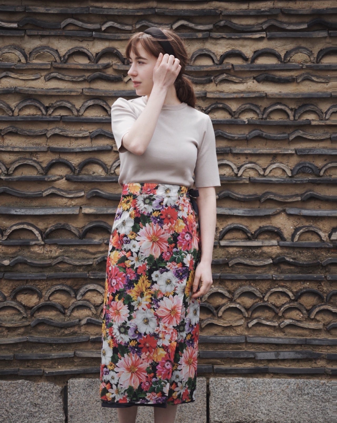 Reversible Skirt Long Straight - Fiori Rossi e Rosa