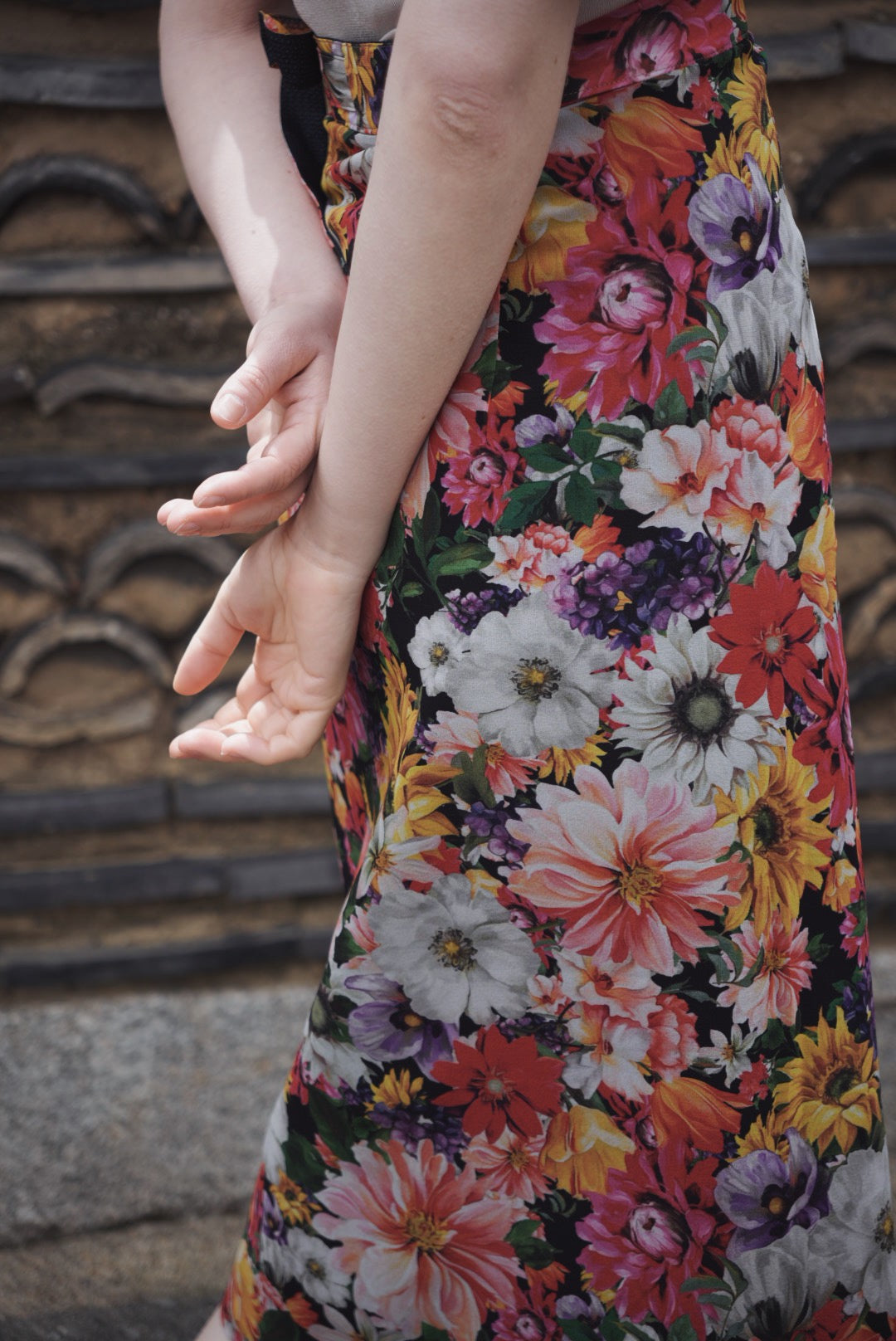 Reversible Skirt Long Straight - Fiori Rossi e Rosa