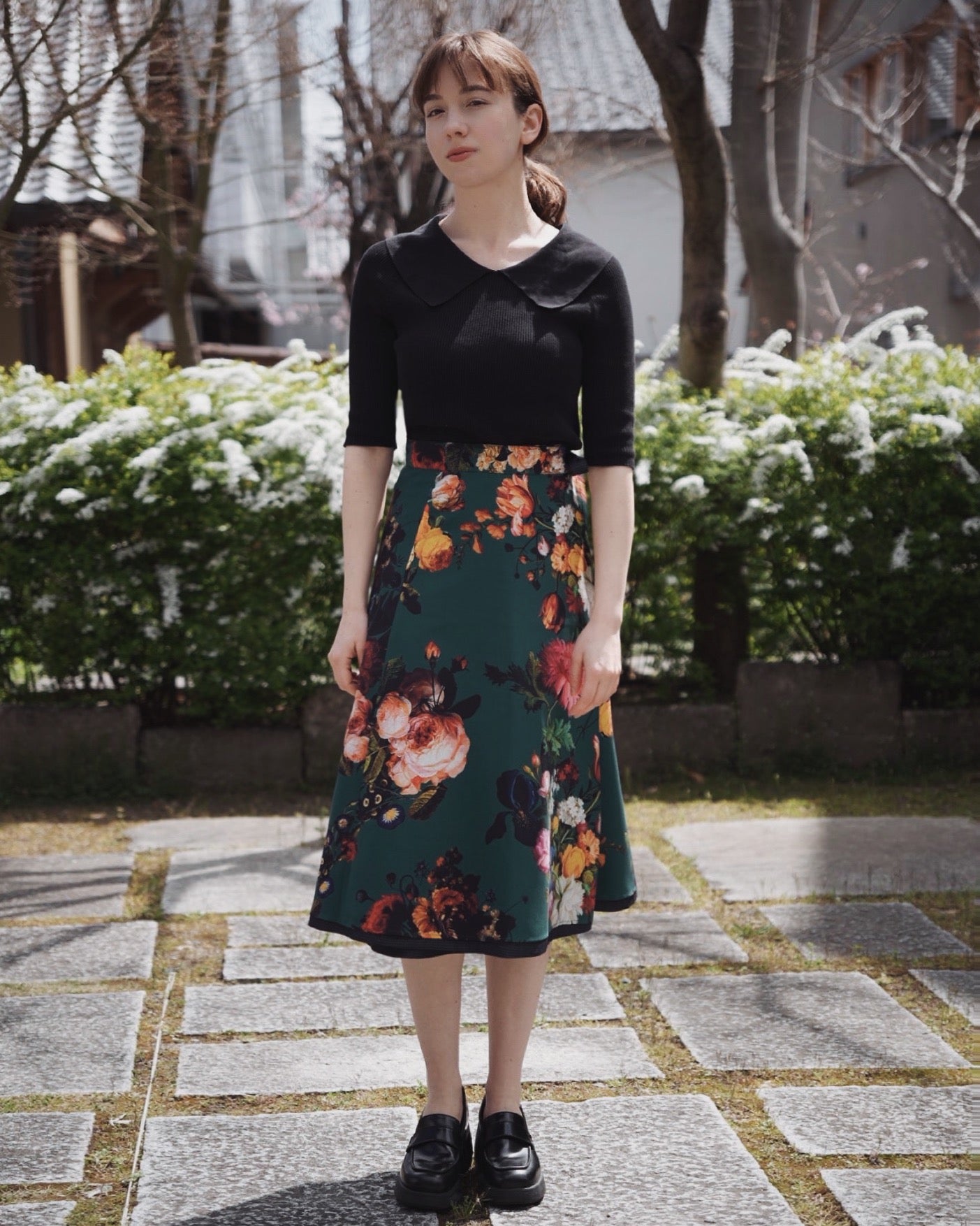 Reversible Skirt Flare - Fiori Vari - Verde