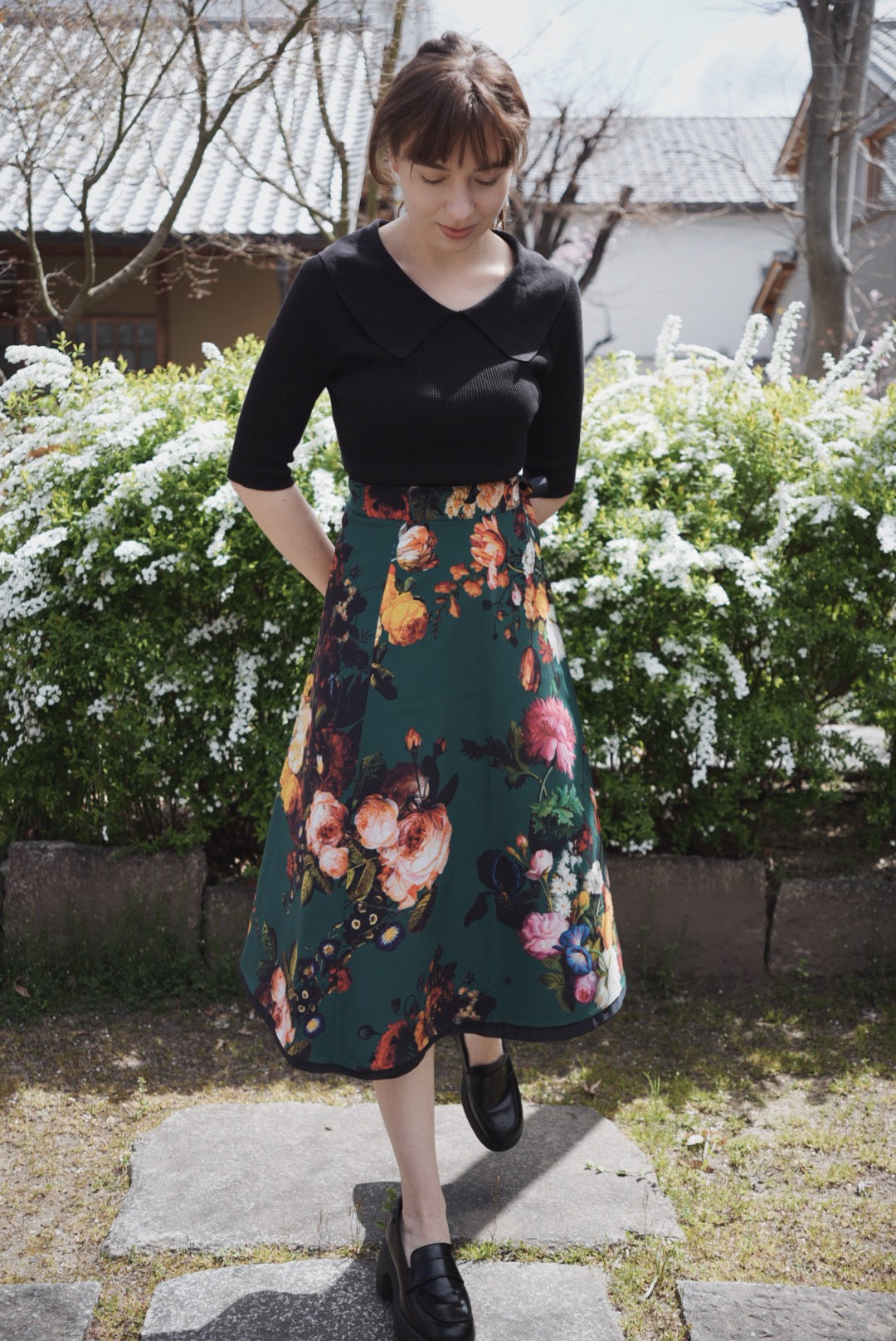 Reversible Skirt Flare - Fiori Vari - Verde