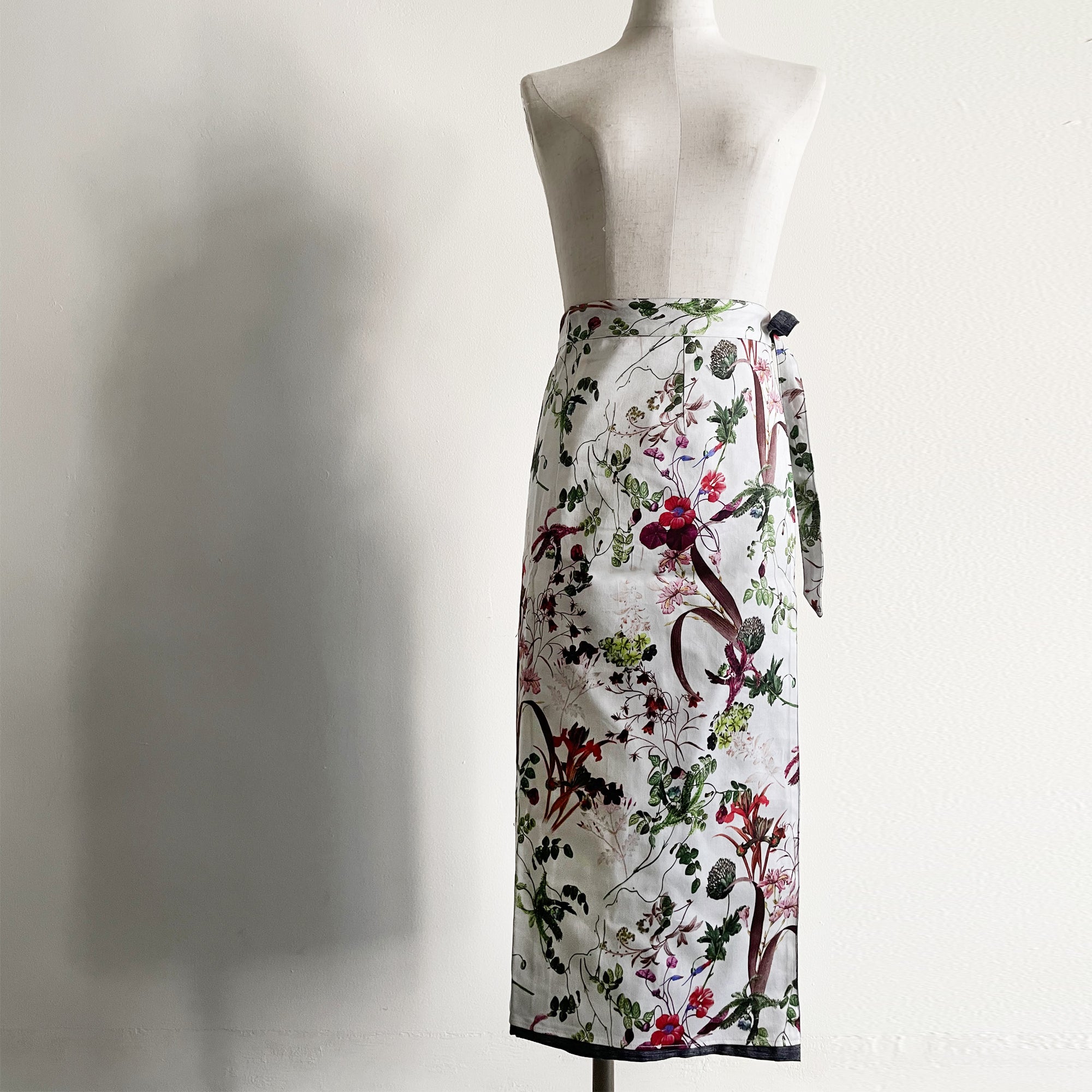 Reversible Skirt - Kurume Kasuri Straight Long - Fiori - Bianco