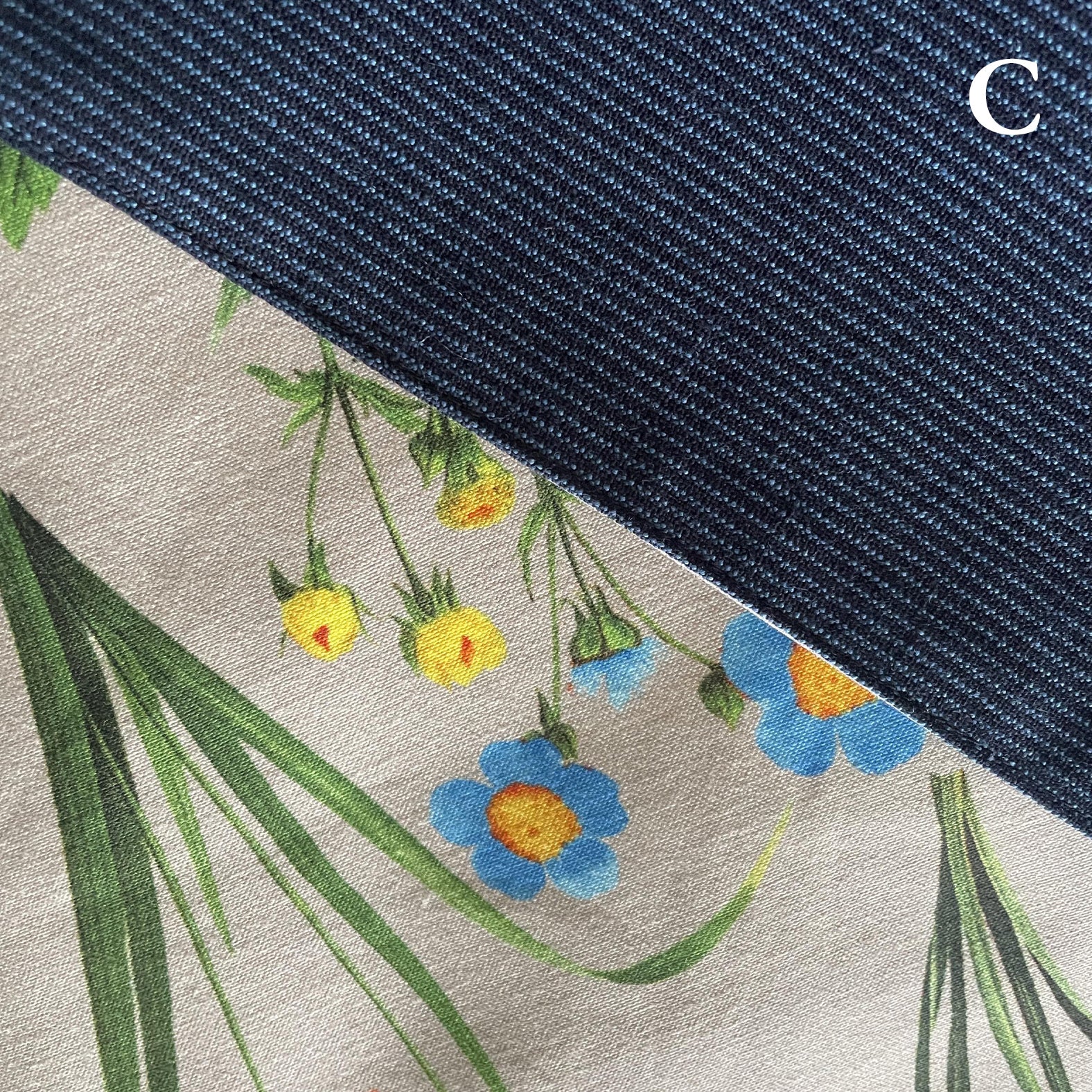 Reversible Skirt - Kurume Kasuri Straight Long - Fiori - Grigio