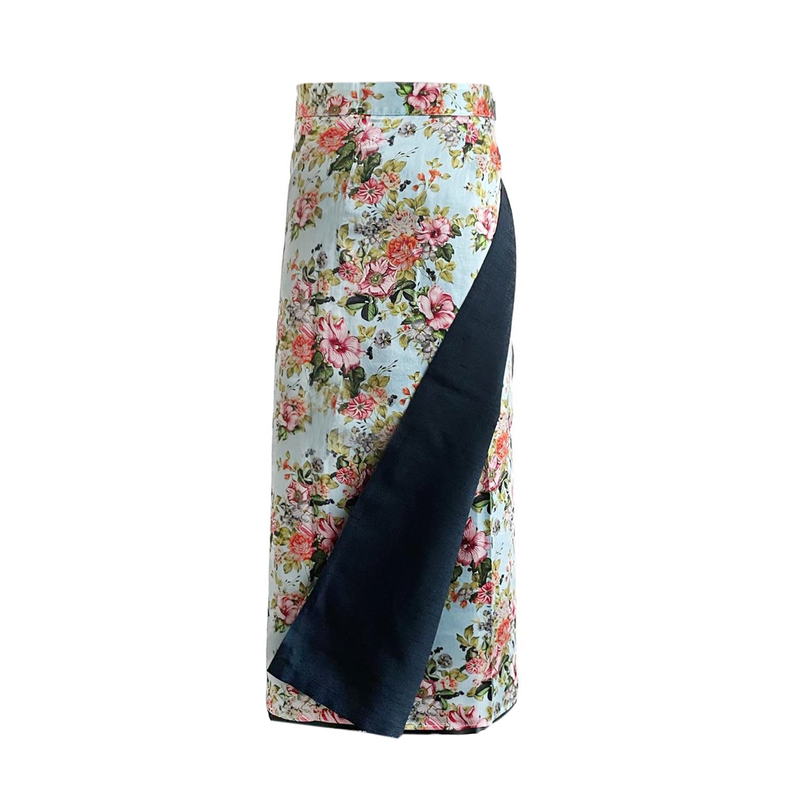 Reversible Skirt Long Straight -  Ibischi - Azzurro