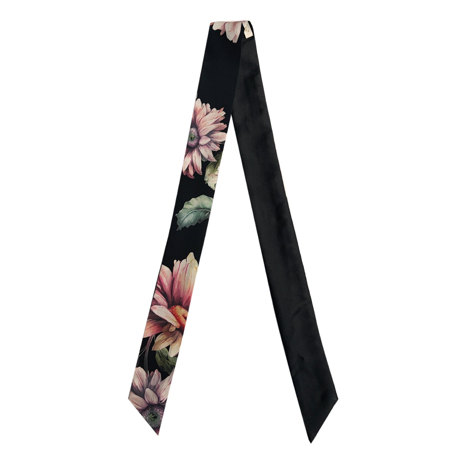 Silk Skinny Scarf - Pastel Daisy Black