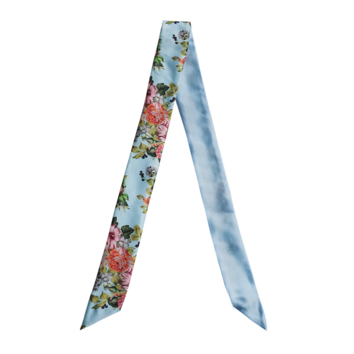 Silk Skinny Scarf - Ibischi - Azzurro