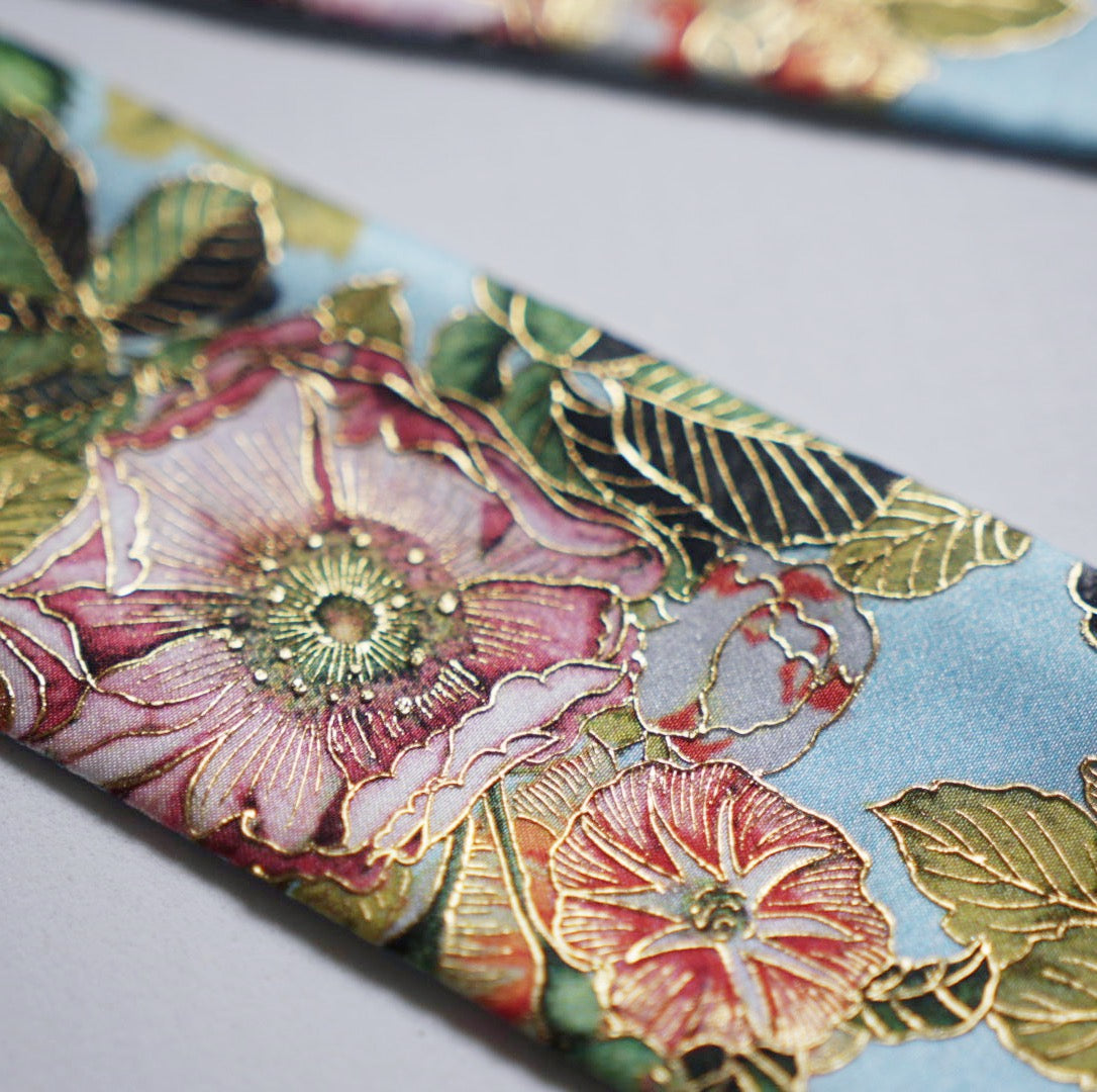 Silk Skinny Scarf - Ibischi - Azzurro