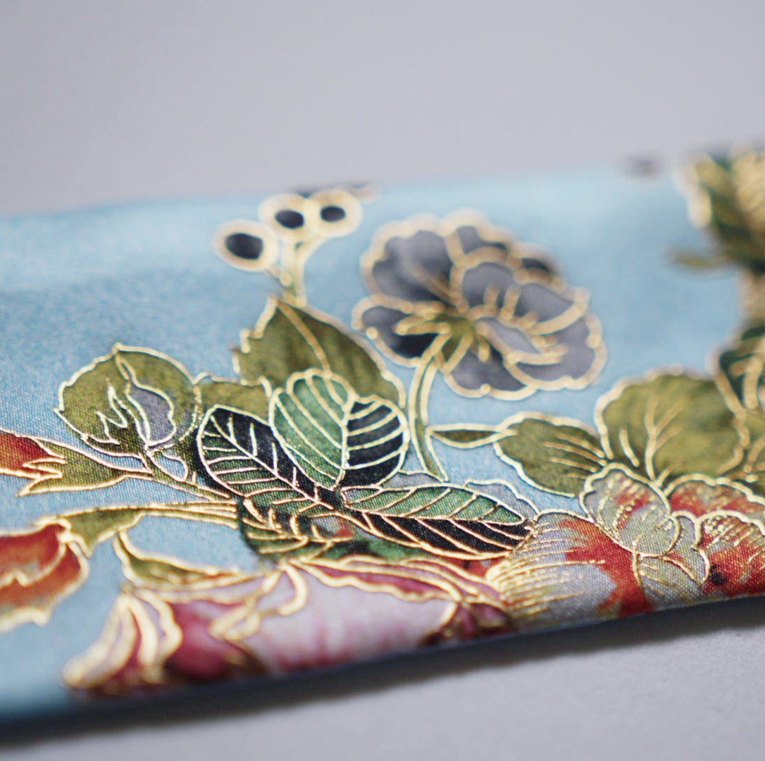 Silk Skinny Scarf - Ibischi - Azzurro