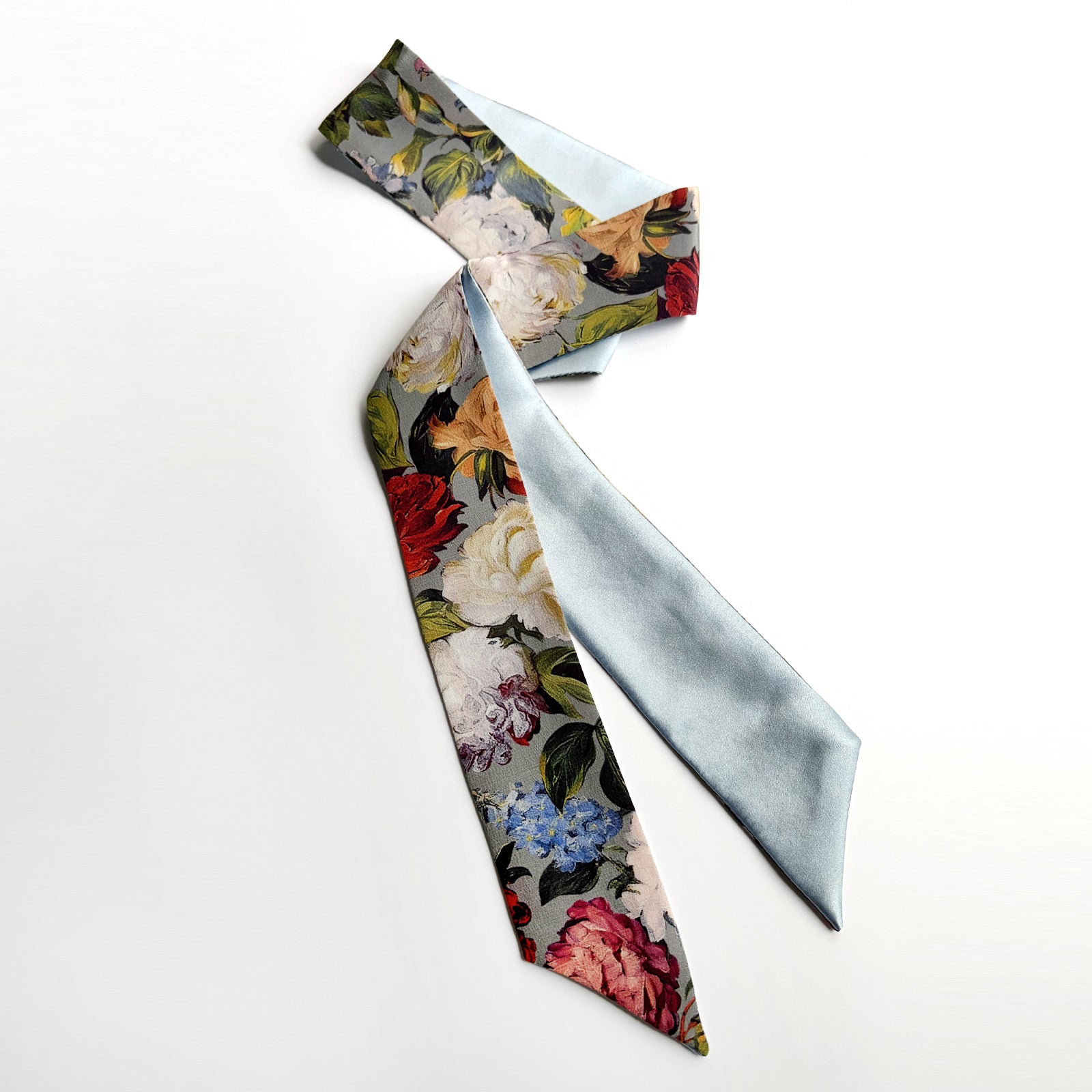 Silk Skinny Scarf - Blue Garden
