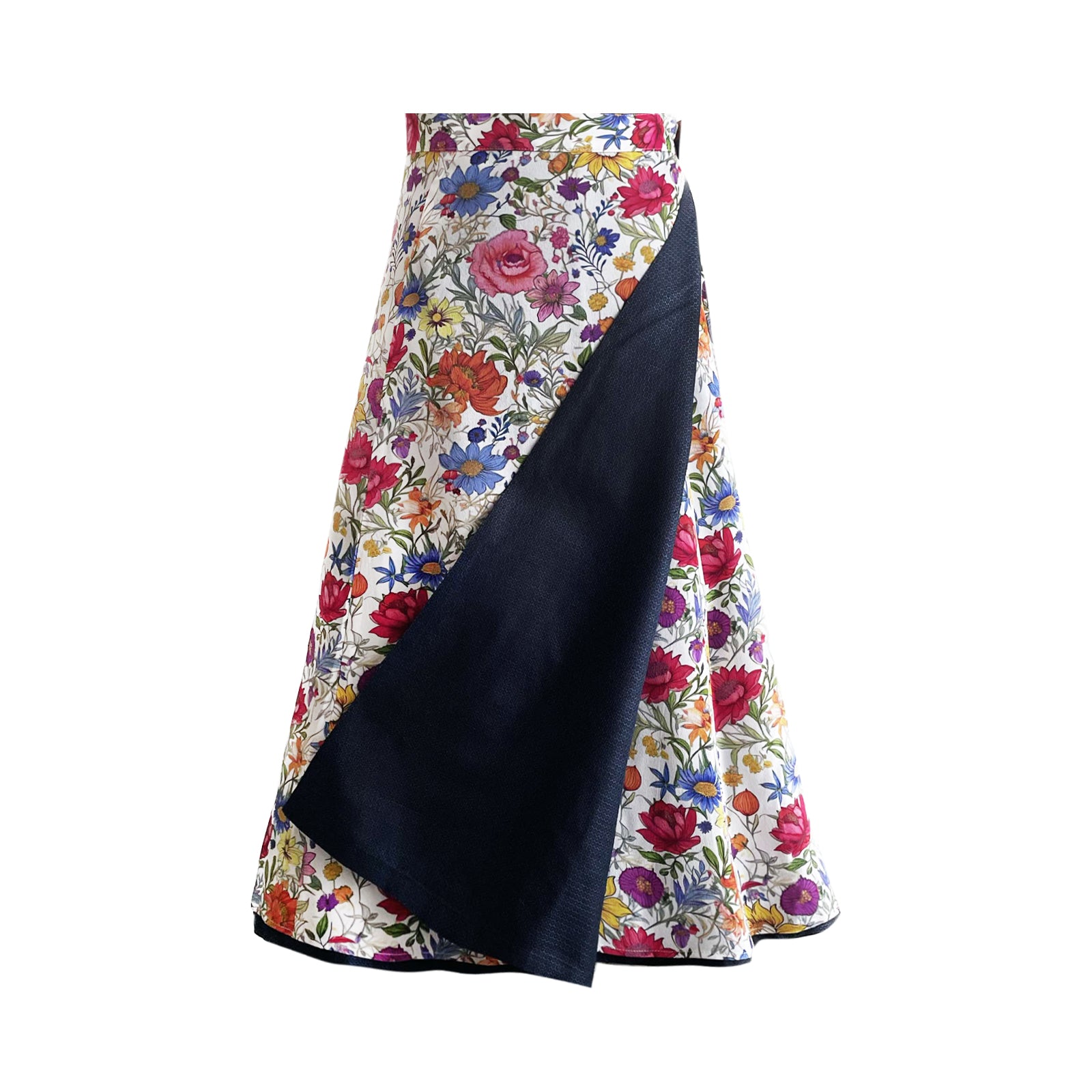 Reversible Skirt Flare - Fiori vari - Bianco
