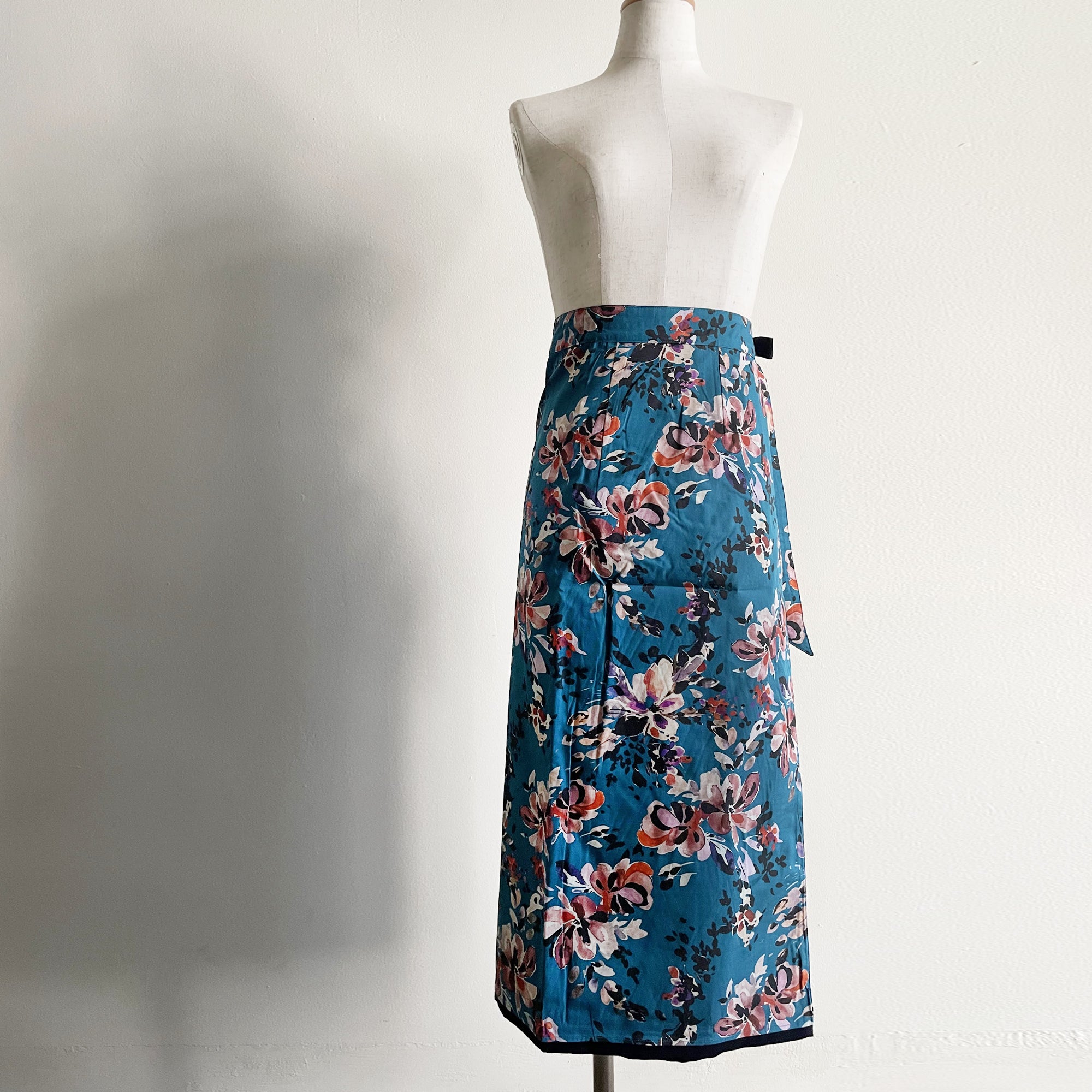 Reversible Skirt - Kurume Kasuri Straight Long - Fiori - Blu
