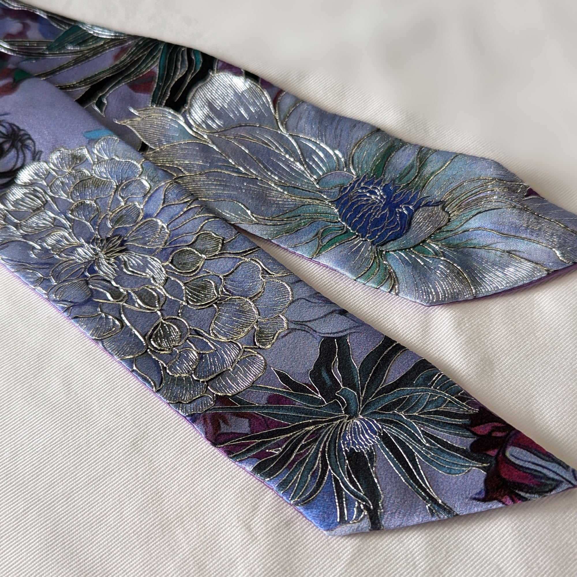 Silk Skinny Scarf - Fiori Blu e Viola