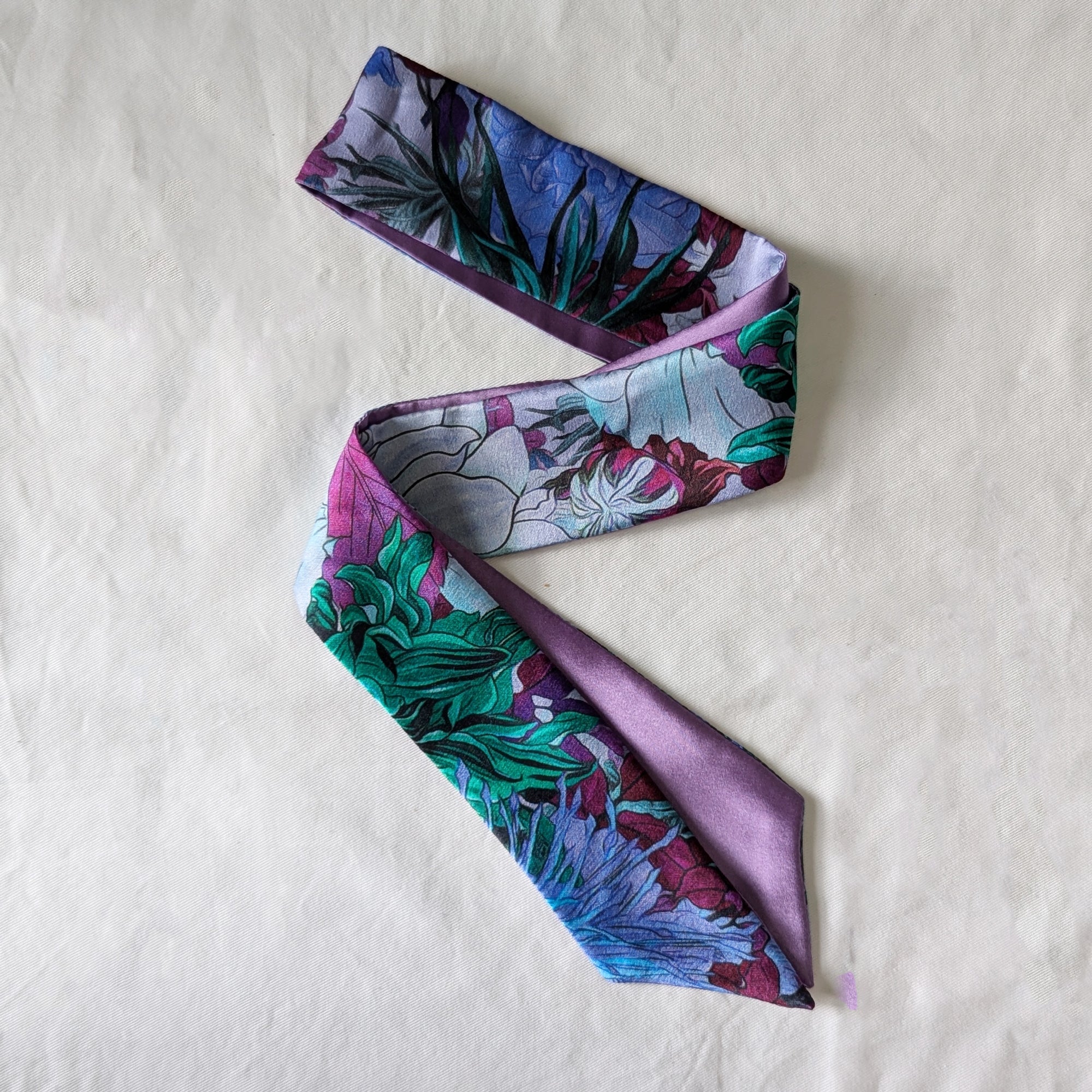 Silk Skinny Scarf - Fiori Blu e Viola