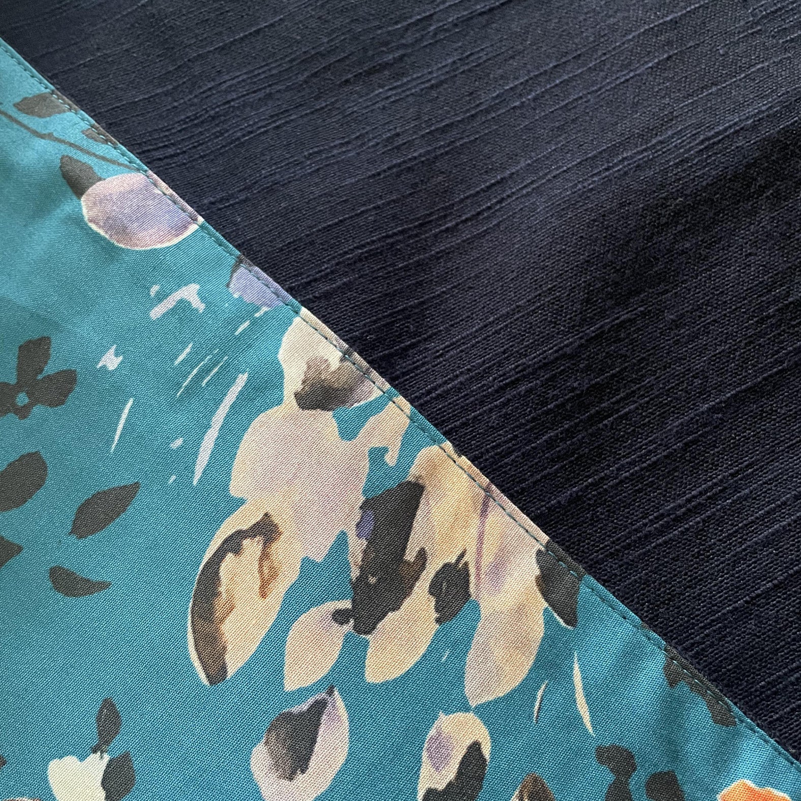 Reversible Skirt - Kurume Kasuri Straight Long - Fiori - Blu