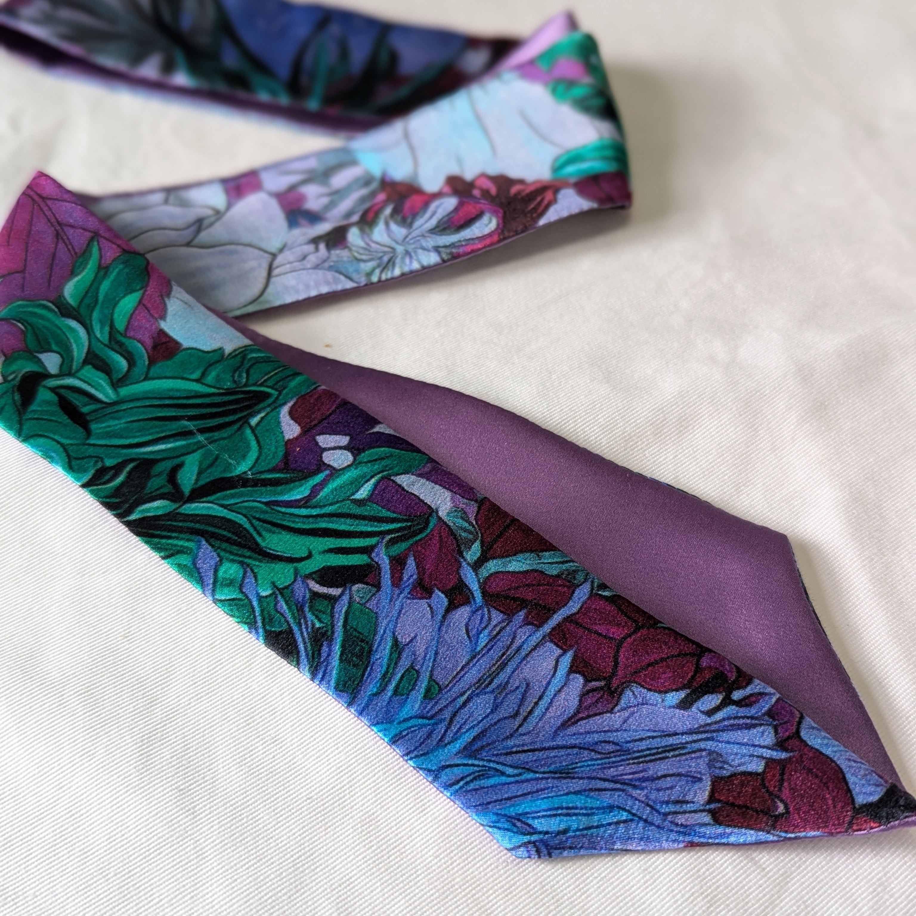 Silk Skinny Scarf - Fiori Blu e Viola