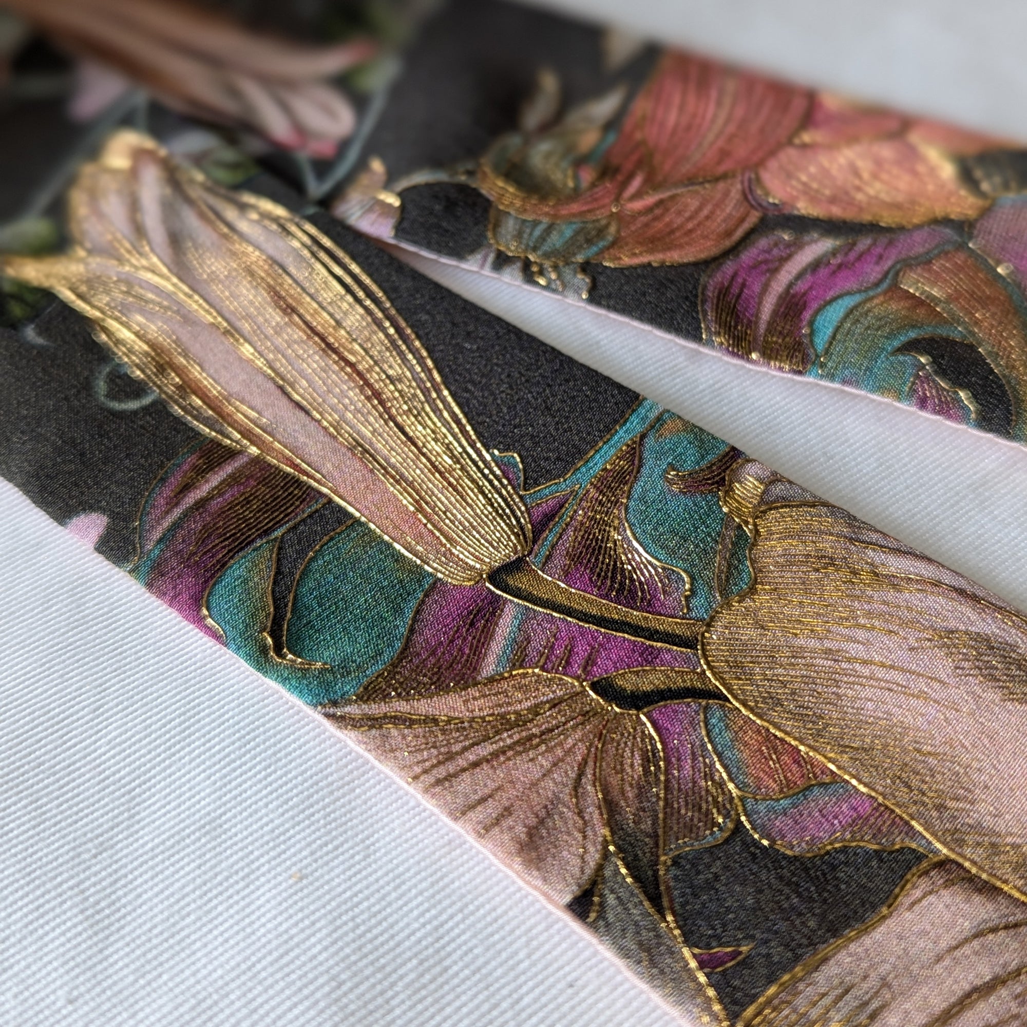 Silk Skinny Scarf - Fiori Rosa - Khaki