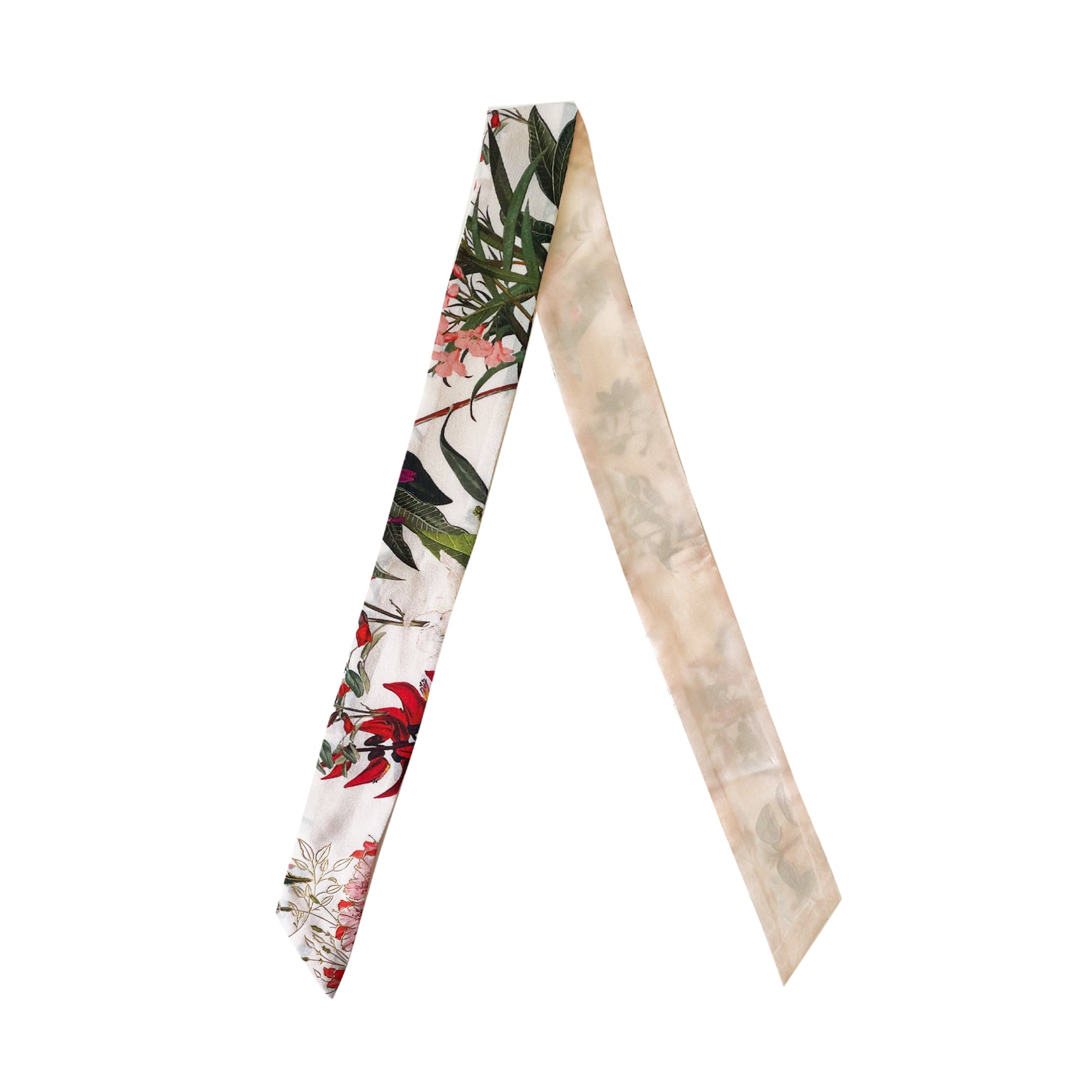 Silk Skinny Scarf - Fiori Rossi - Bianco