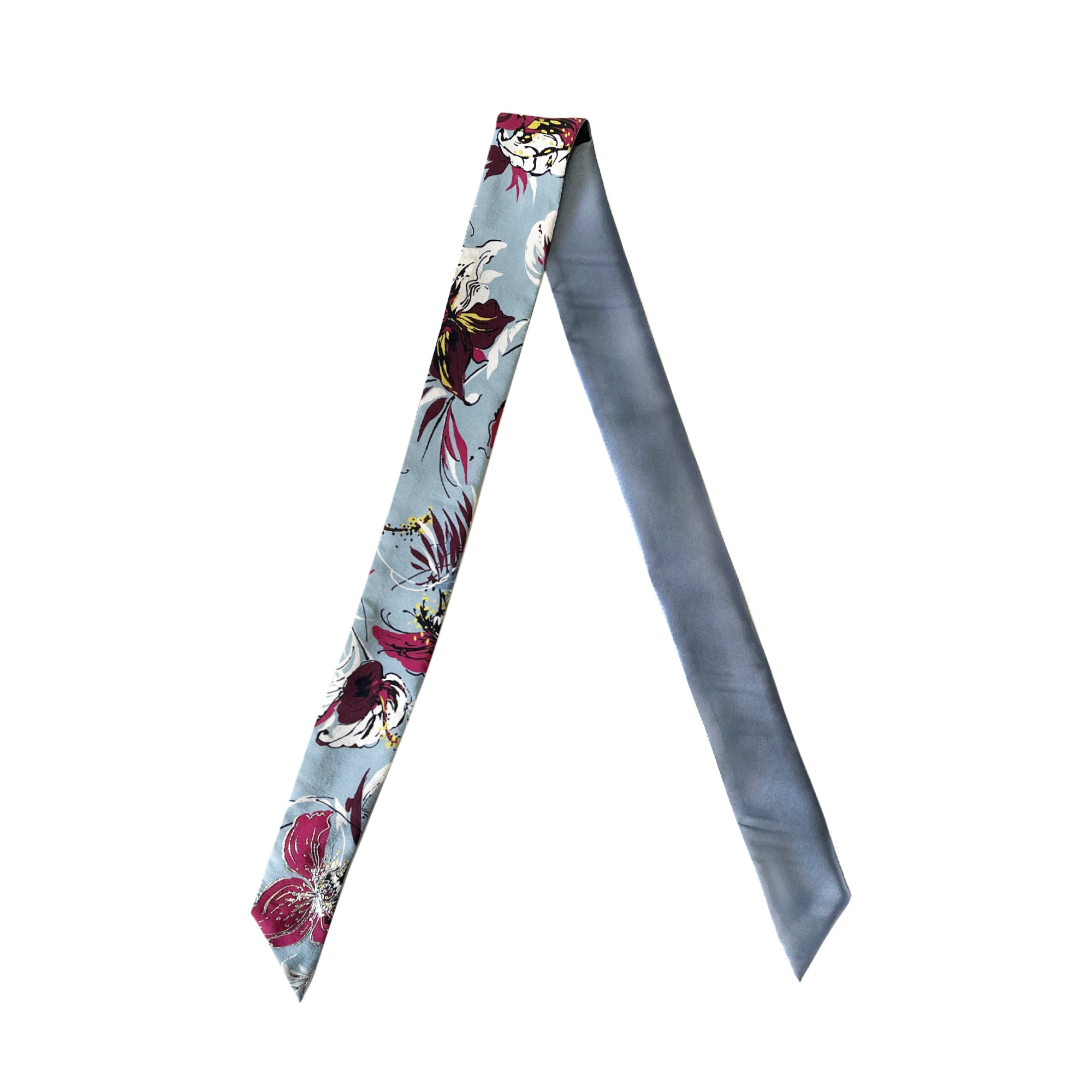 Silk Skinny Scarf - Fiori Viola - Azzurro