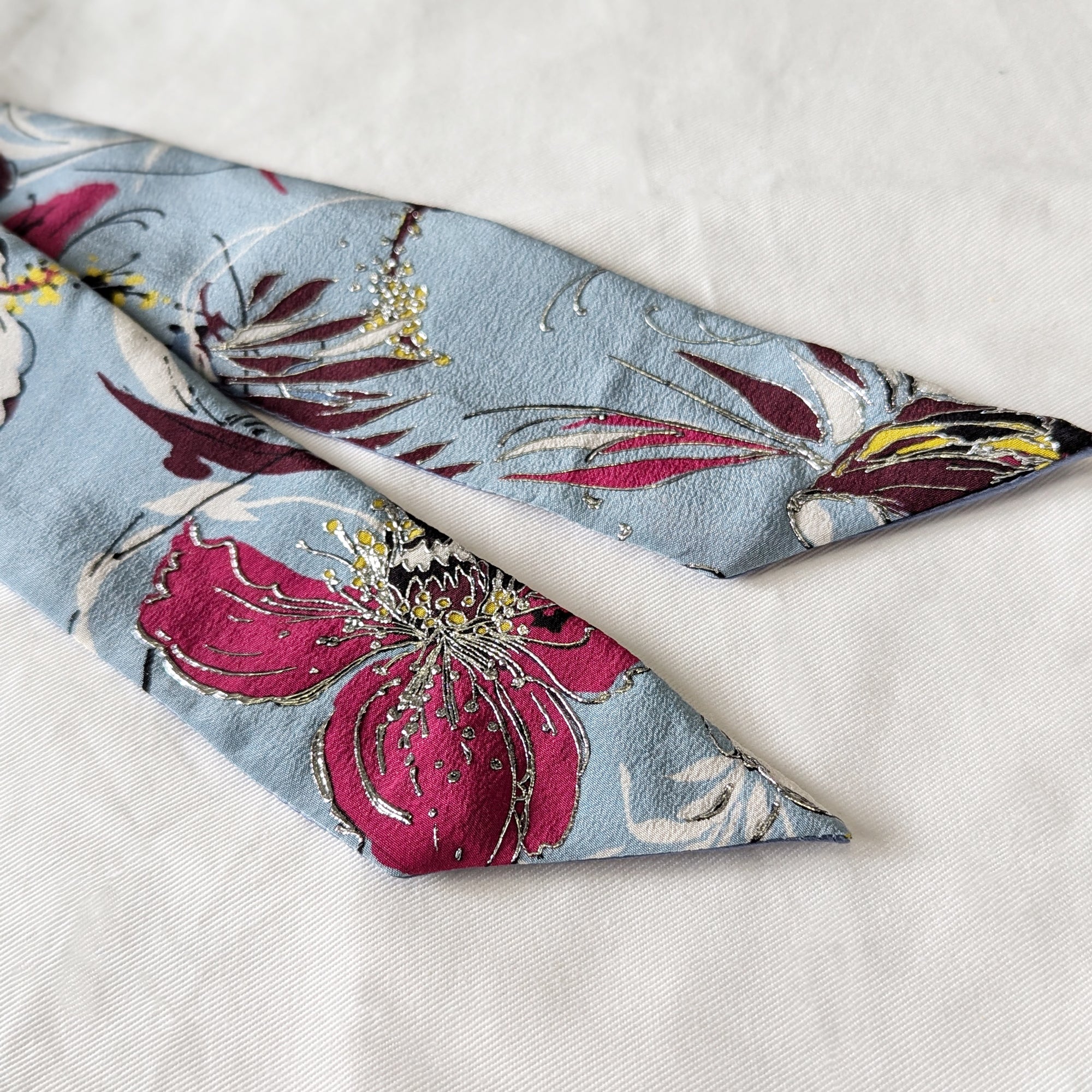 Silk Skinny Scarf - Fiori Viola - Azzurro