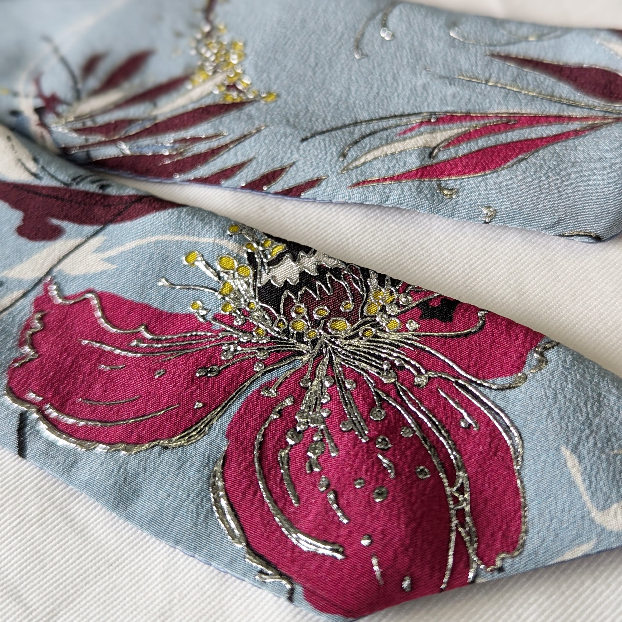 Silk Skinny Scarf - Fiori Viola - Azzurro