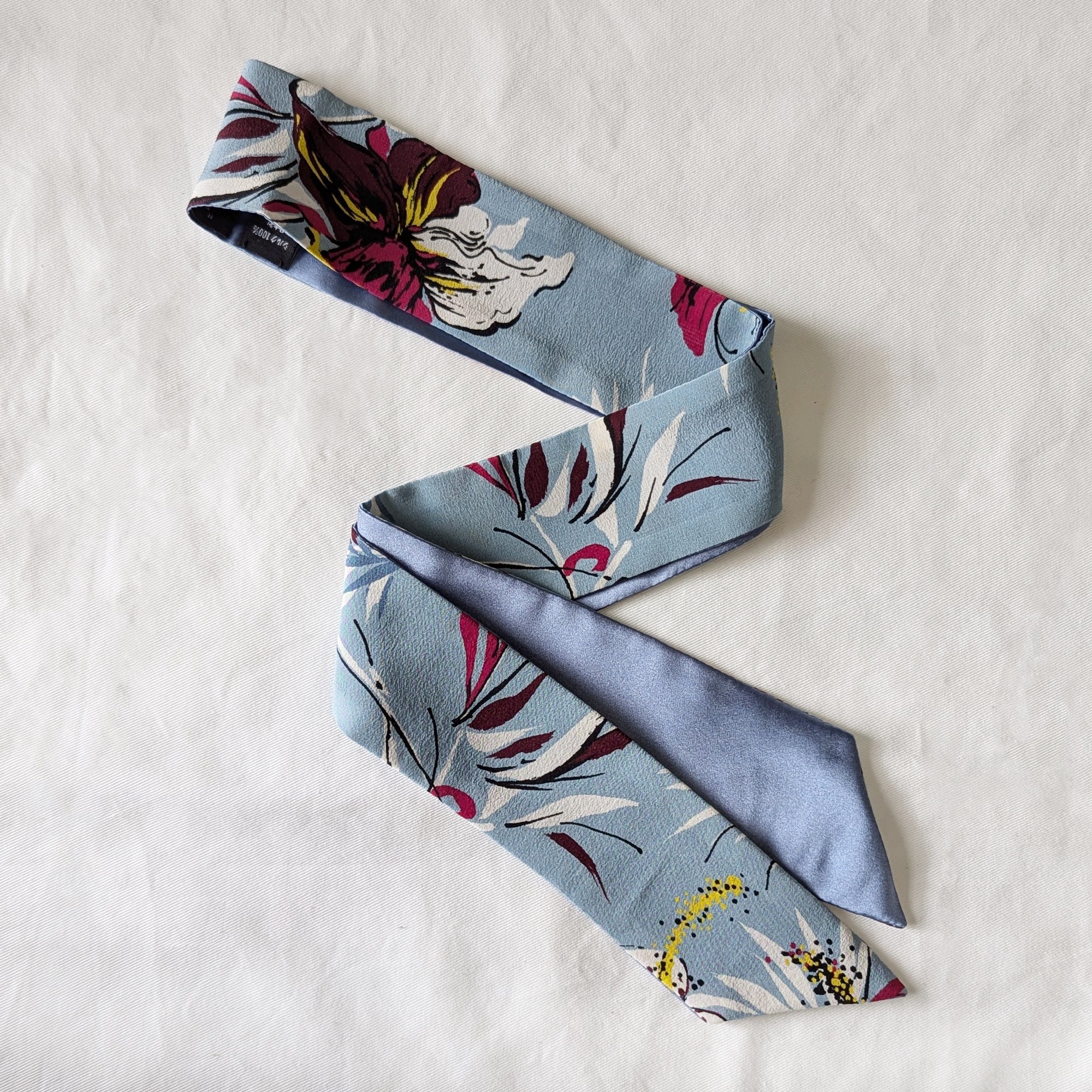 Silk Skinny Scarf - Fiori Viola - Azzurro