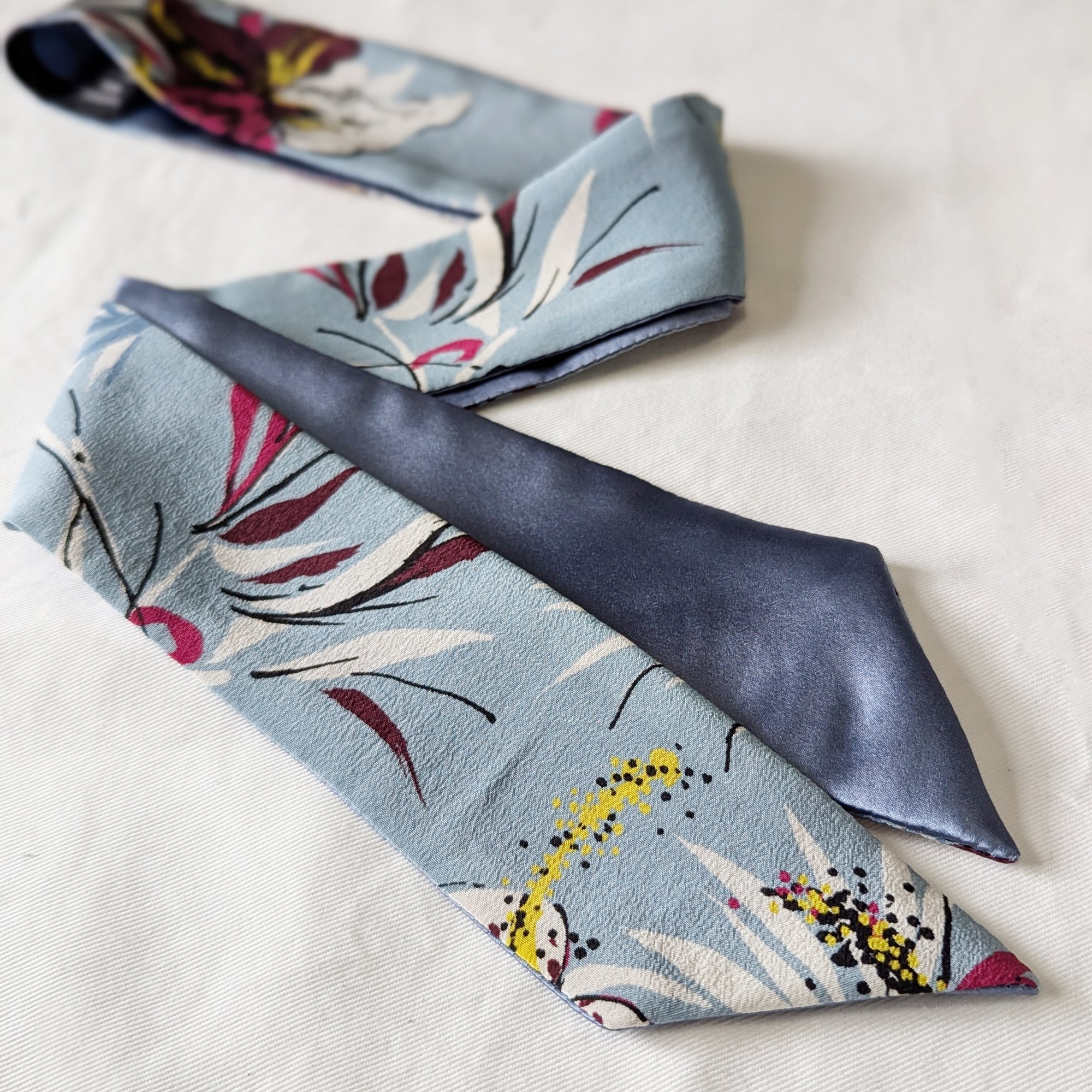 Silk Skinny Scarf - Fiori Viola - Azzurro