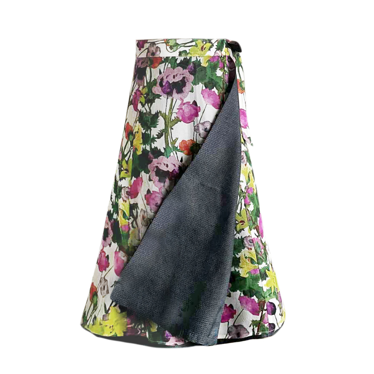 Reversible Skirt Flare - Fiori Viola e Gialli - Bianco