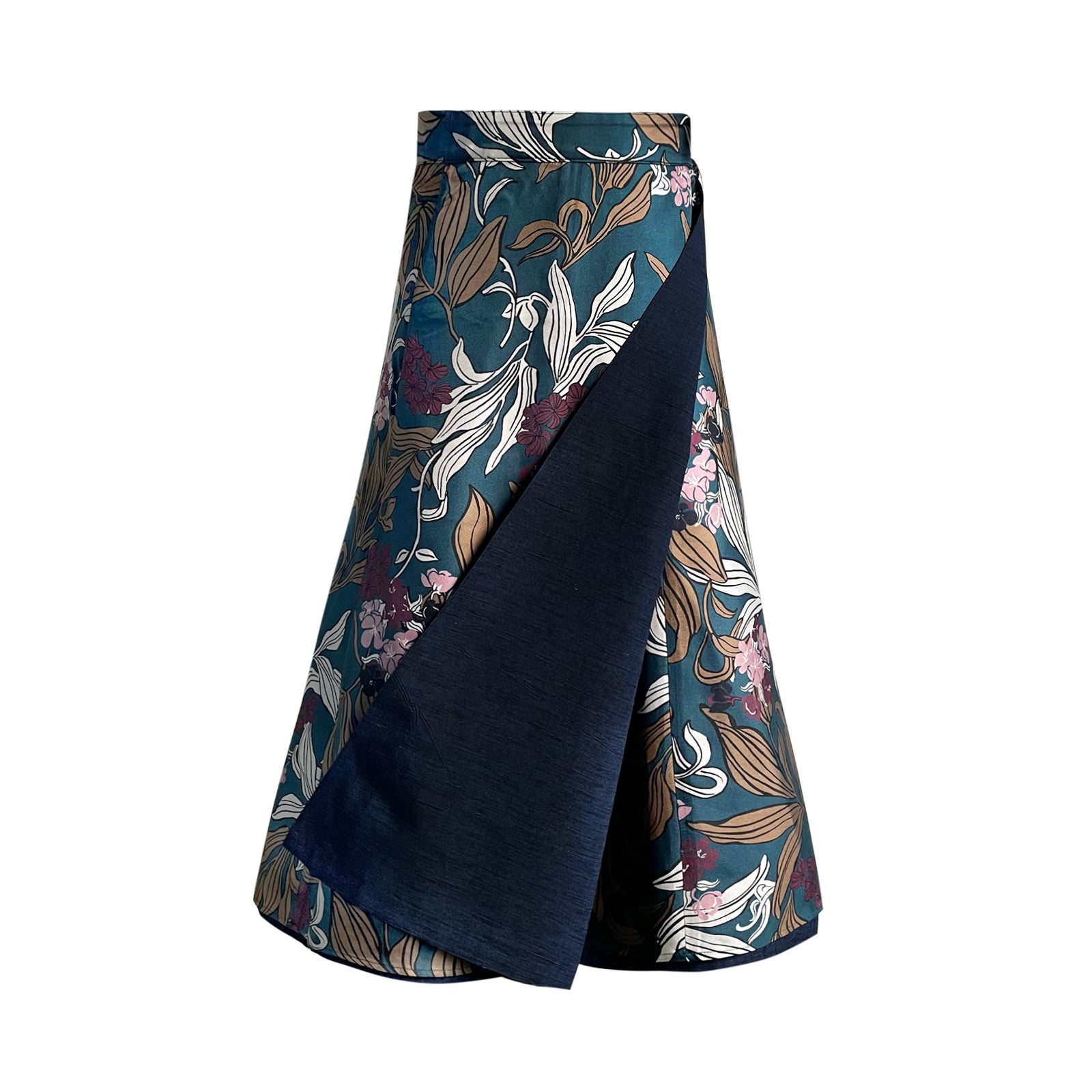 Reversible Skirt Flare - Foglie Con Fiori Bordeaux