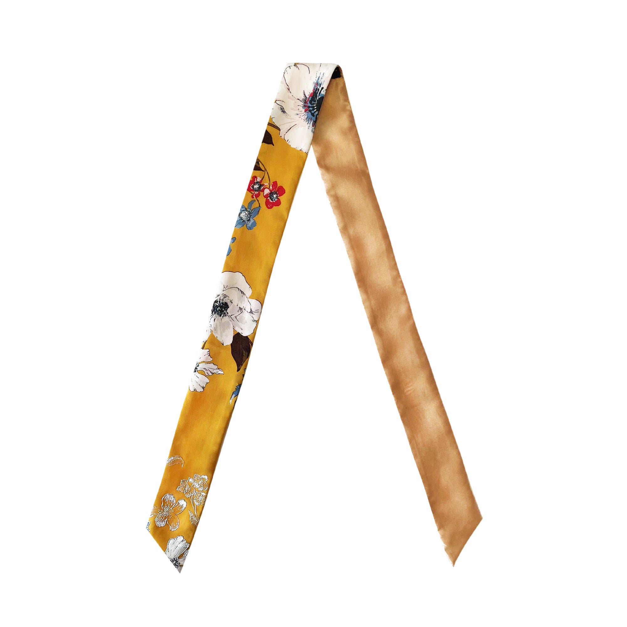 Silk Skinny Scarf - Fiori Bianchi - Giallo