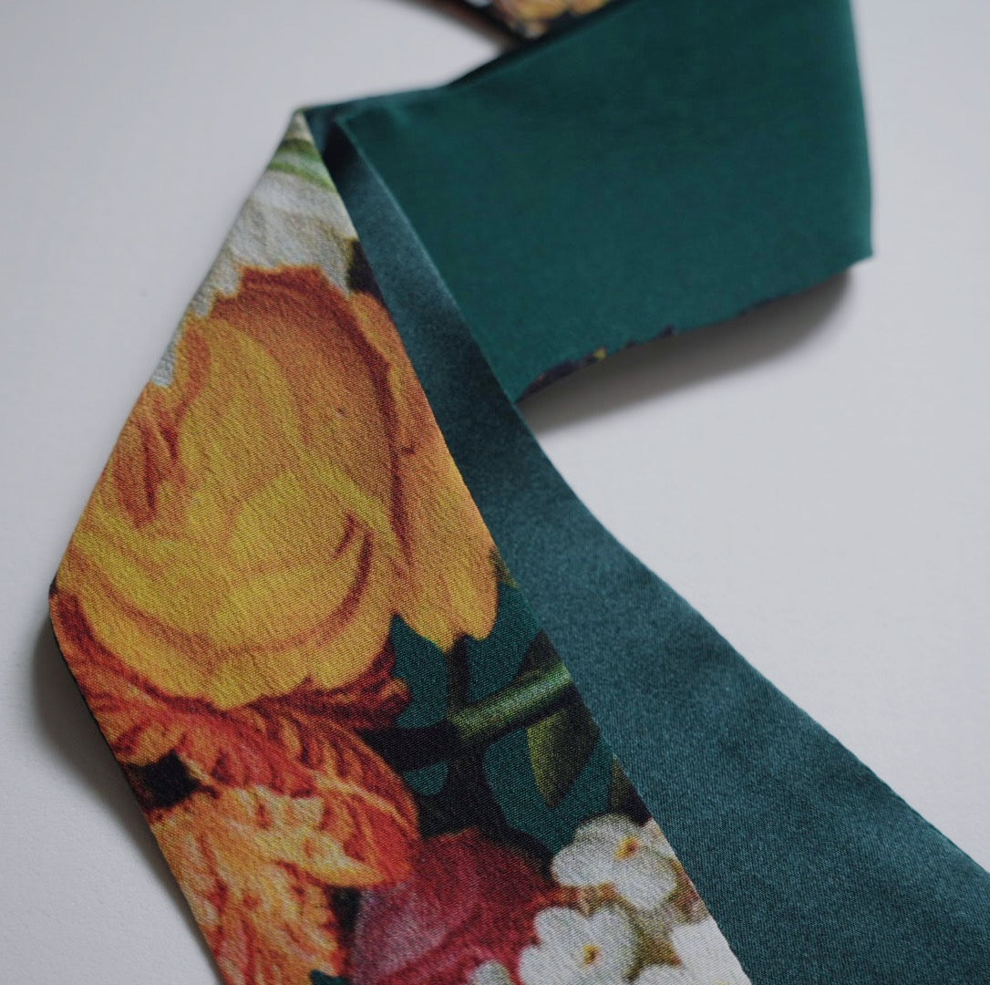 Silk Skinny Scarf - Fiori Vari - Verde