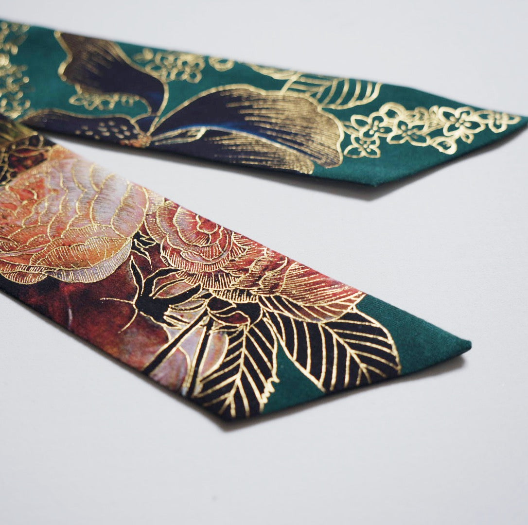Silk Skinny Scarf - Fiori Vari - Verde