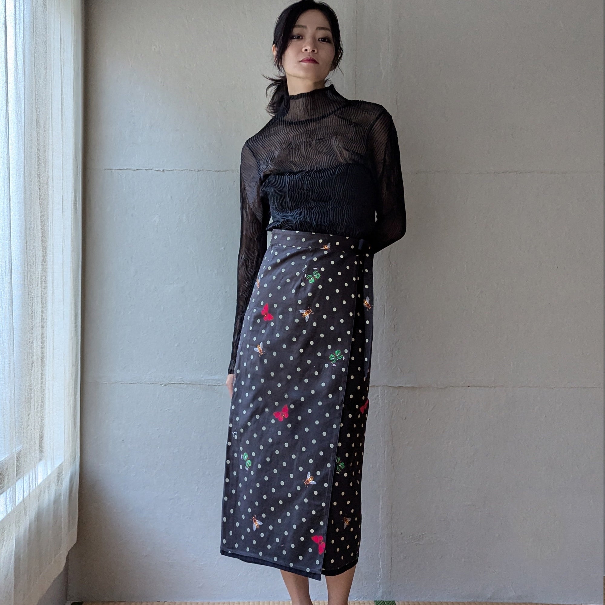 Reversible Skirt - Kurume Kasuri Straight Long - Insetti