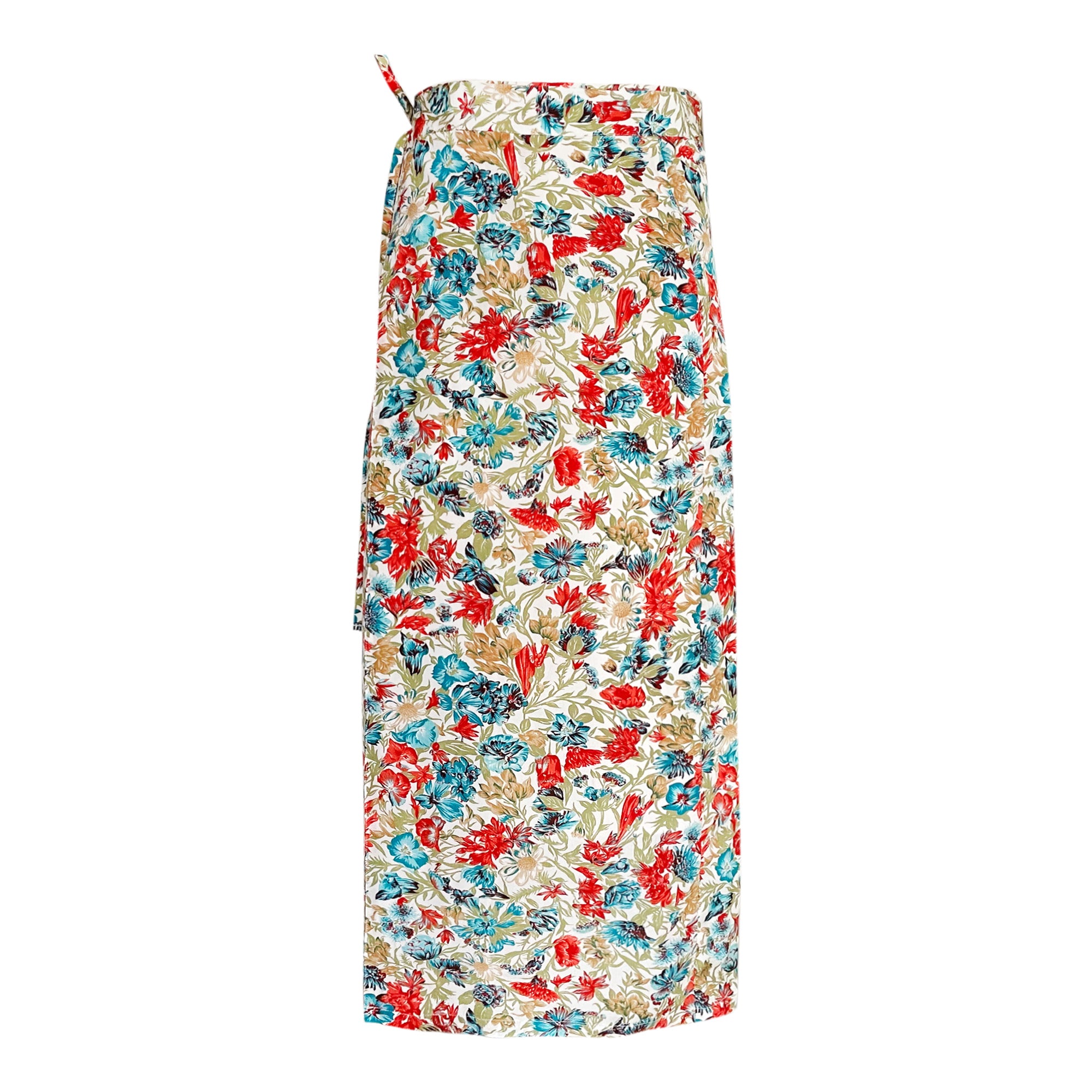 Italian Silk Wrap Skirt - Fiori Rosso e Blu