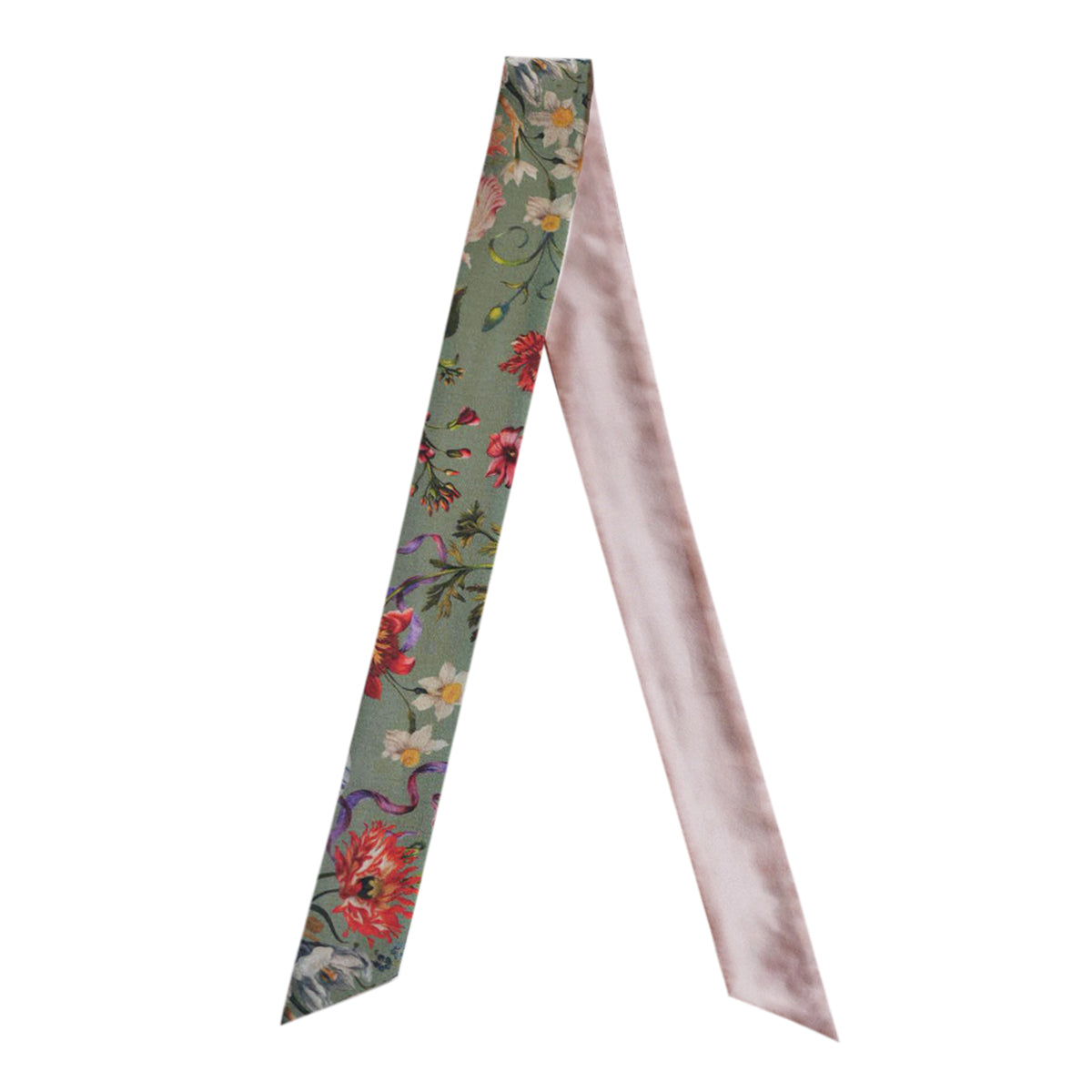 Silk Skinny Scarf - Bouquet - verde