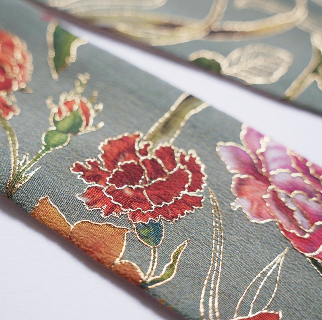 Silk Skinny Scarf - Bouquet - verde