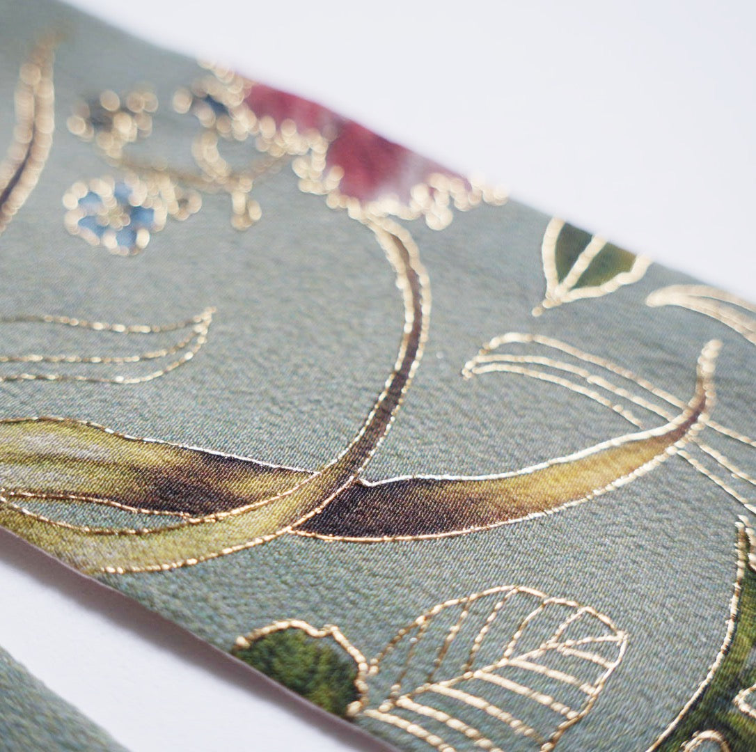 Silk Skinny Scarf - Bouquet - verde