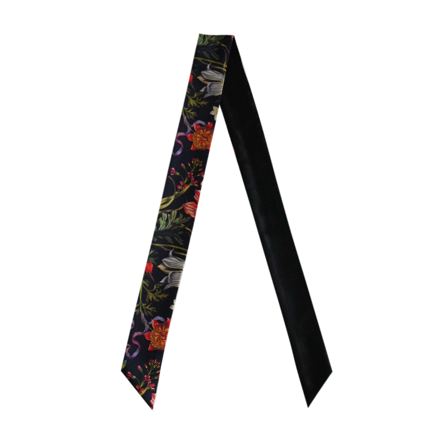 Silk Skinny Scarf -  Bouquet - Nero