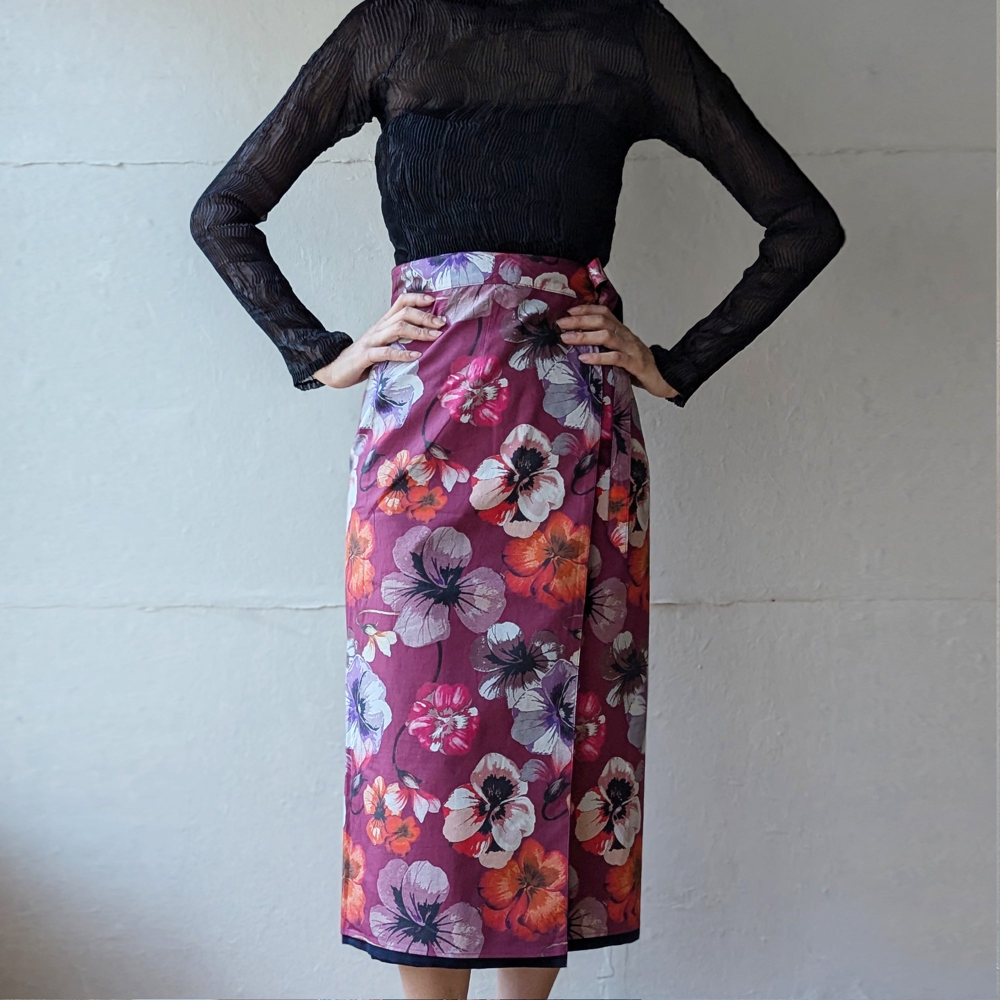 Reversible Skirt - Kurume Kasuri Straight Long - Pansy