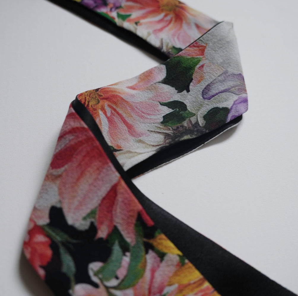 Silk Skinny Scarf - Fiori Rossi e Rosa