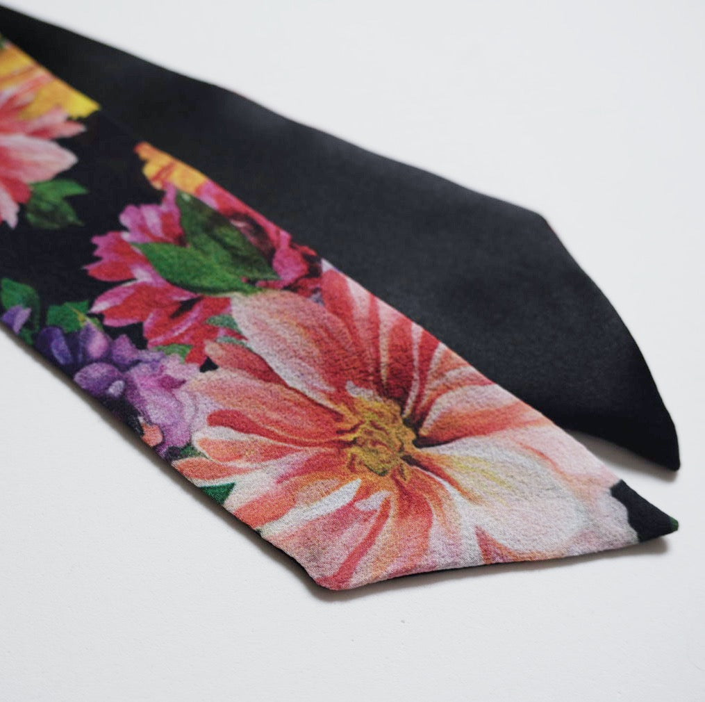 Silk Skinny Scarf - Fiori Rossi e Rosa