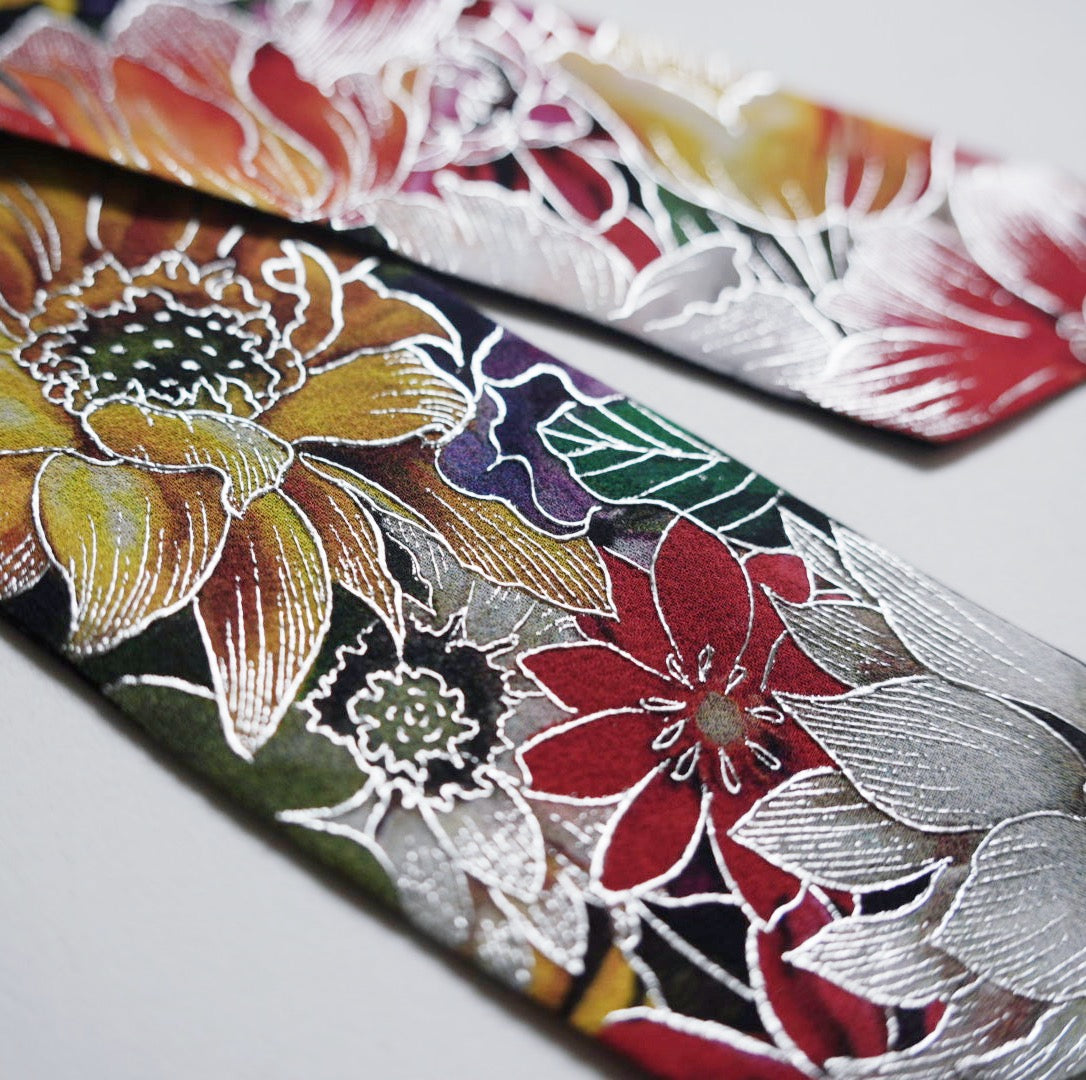 Silk Skinny Scarf - Fiori Rossi e Rosa