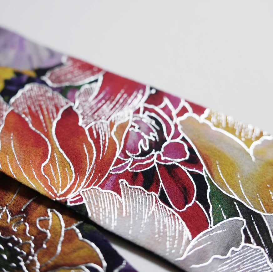 Silk Skinny Scarf - Fiori Rossi e Rosa