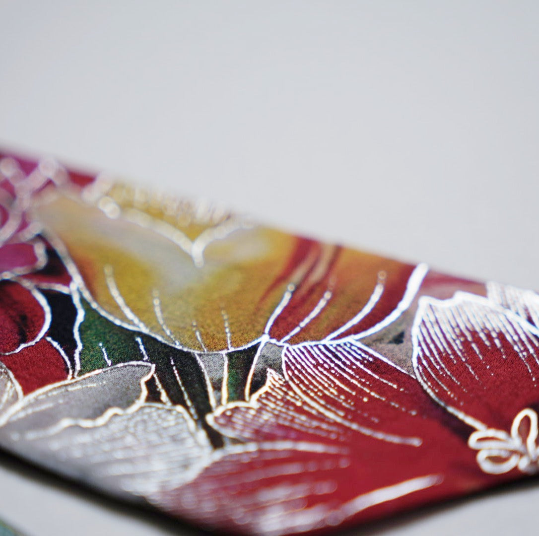 Silk Skinny Scarf - Fiori Rossi e Rosa