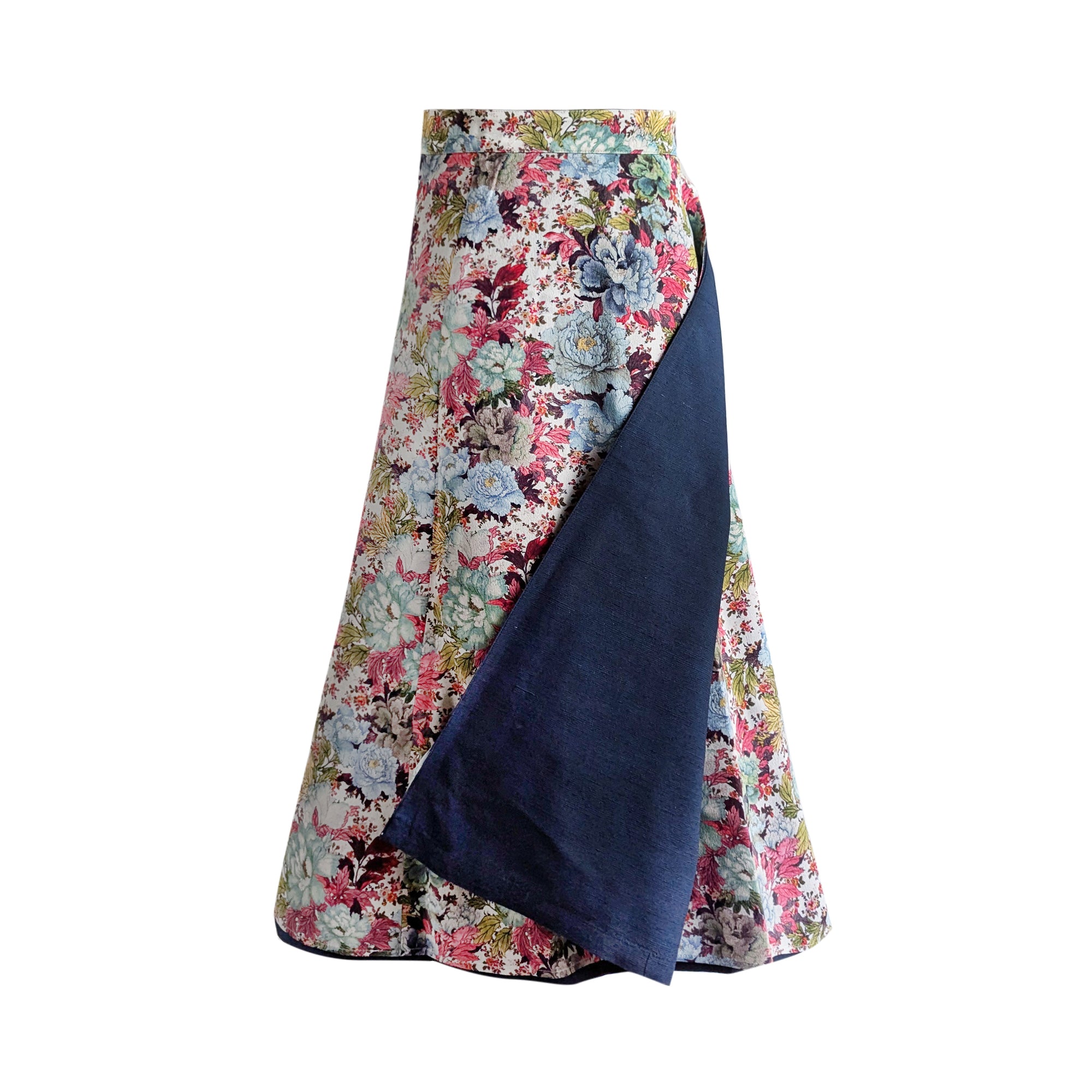 Reversible Skirt Flare - Fiori Azzurri - Grigio