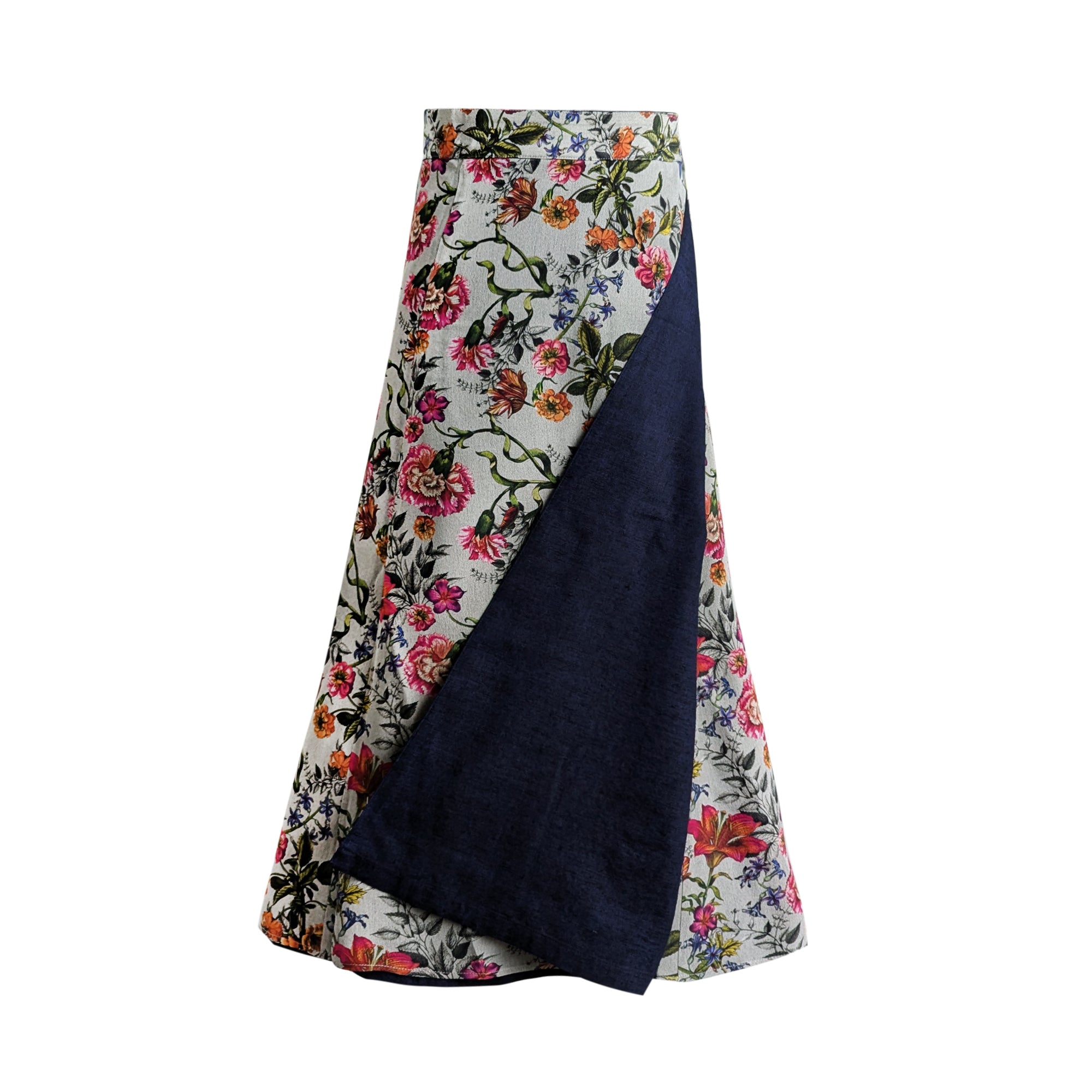 Reversible Skirt Flare - Fiori Rosa - Grigio