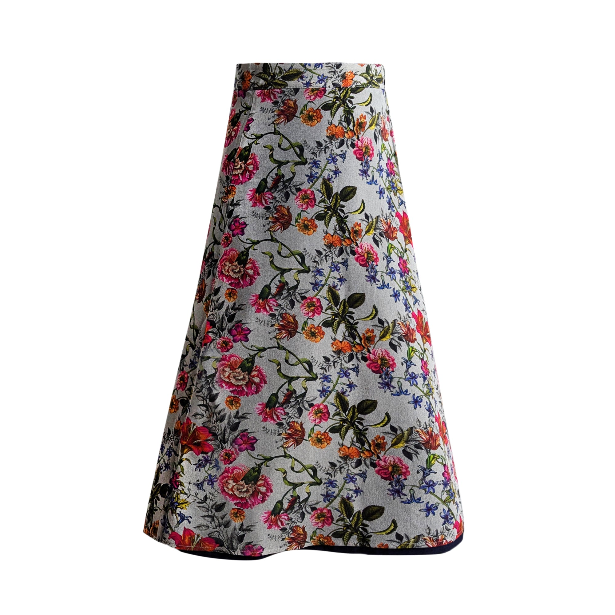 Reversible Skirt Flare - Fiori Rosa - Grigio