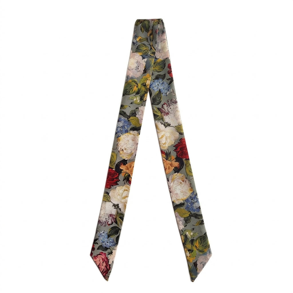 Silk Skinny Scarf - Blue Garden